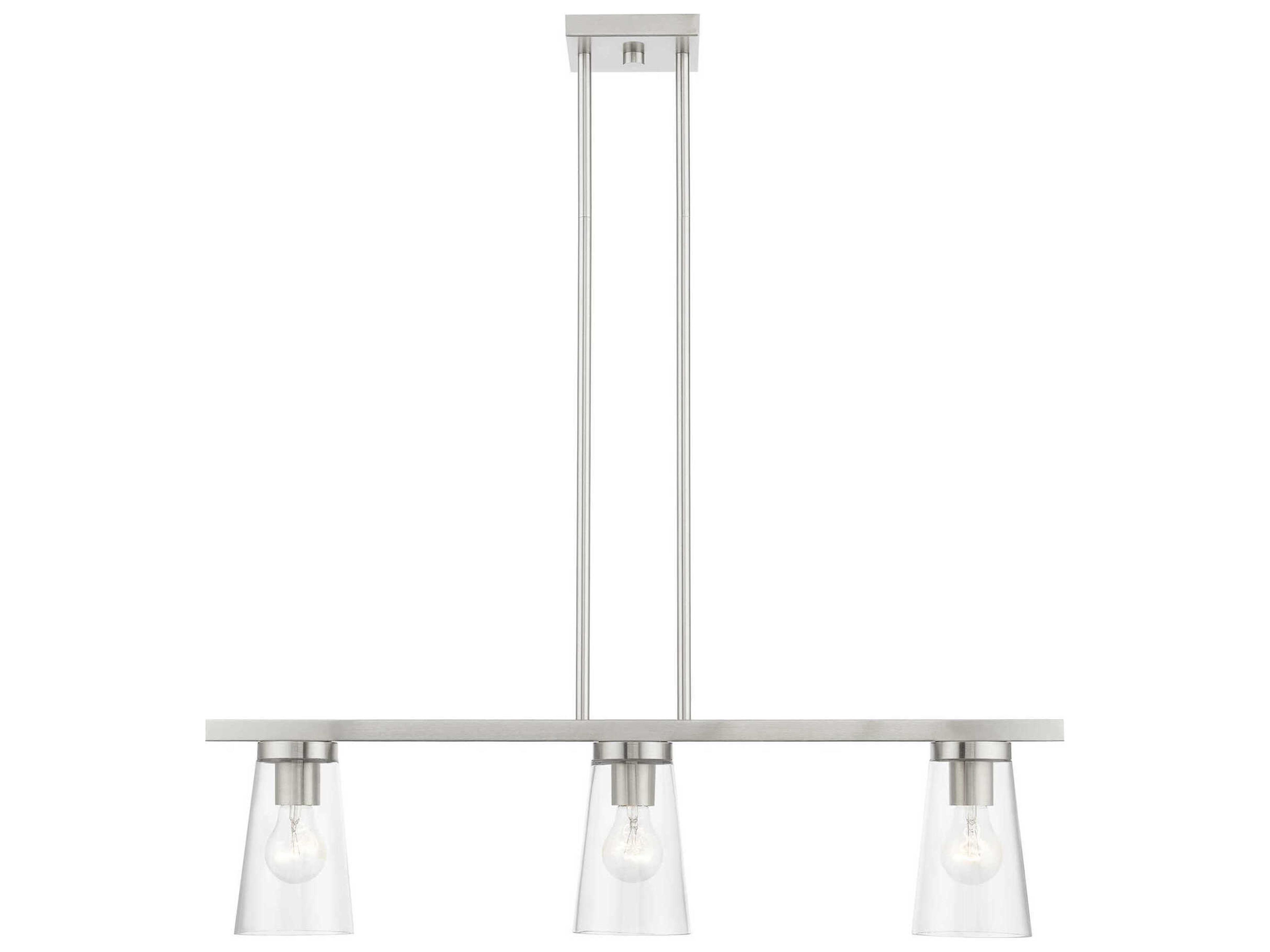 Cityview 3-Light Brushed Nickel Glass Cylinder Linear Island Pendant