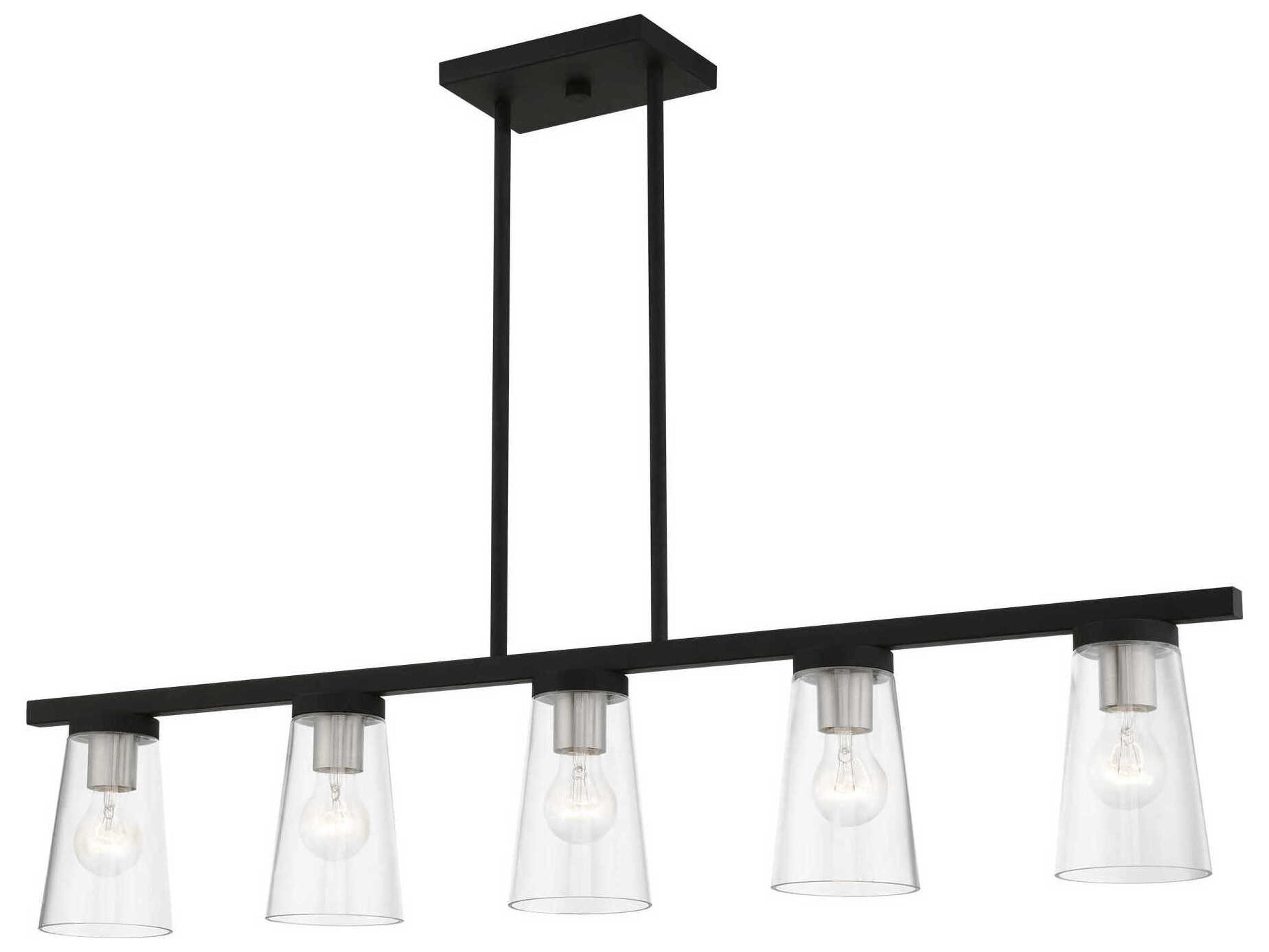 Livex Lighting Cityview 5-Light Black Brushed Nickel Glass Cylinder Linear Island Pendant