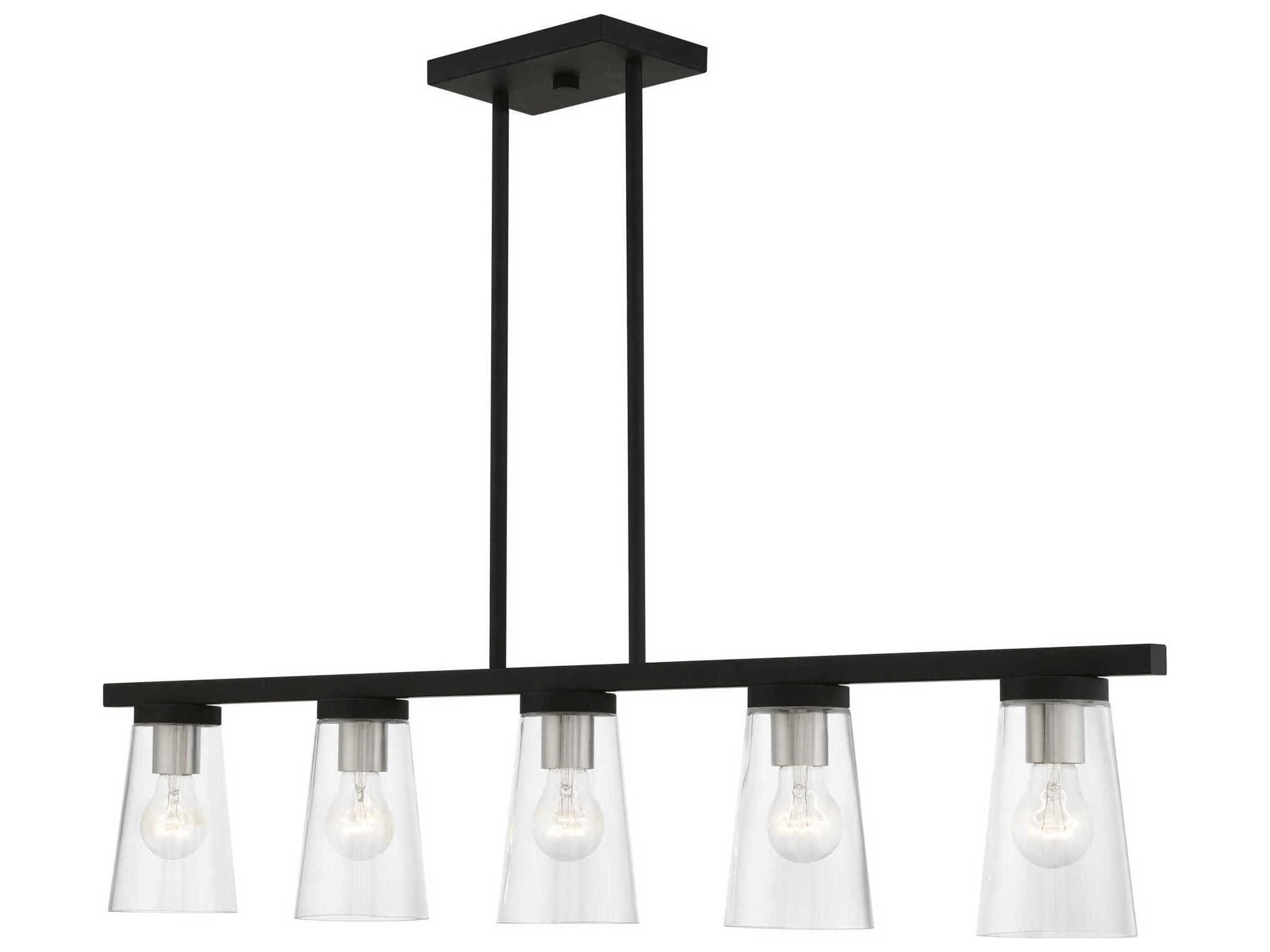 Livex Lighting Cityview 5-Light Black Brushed Nickel Glass Cylinder Linear Island Pendant