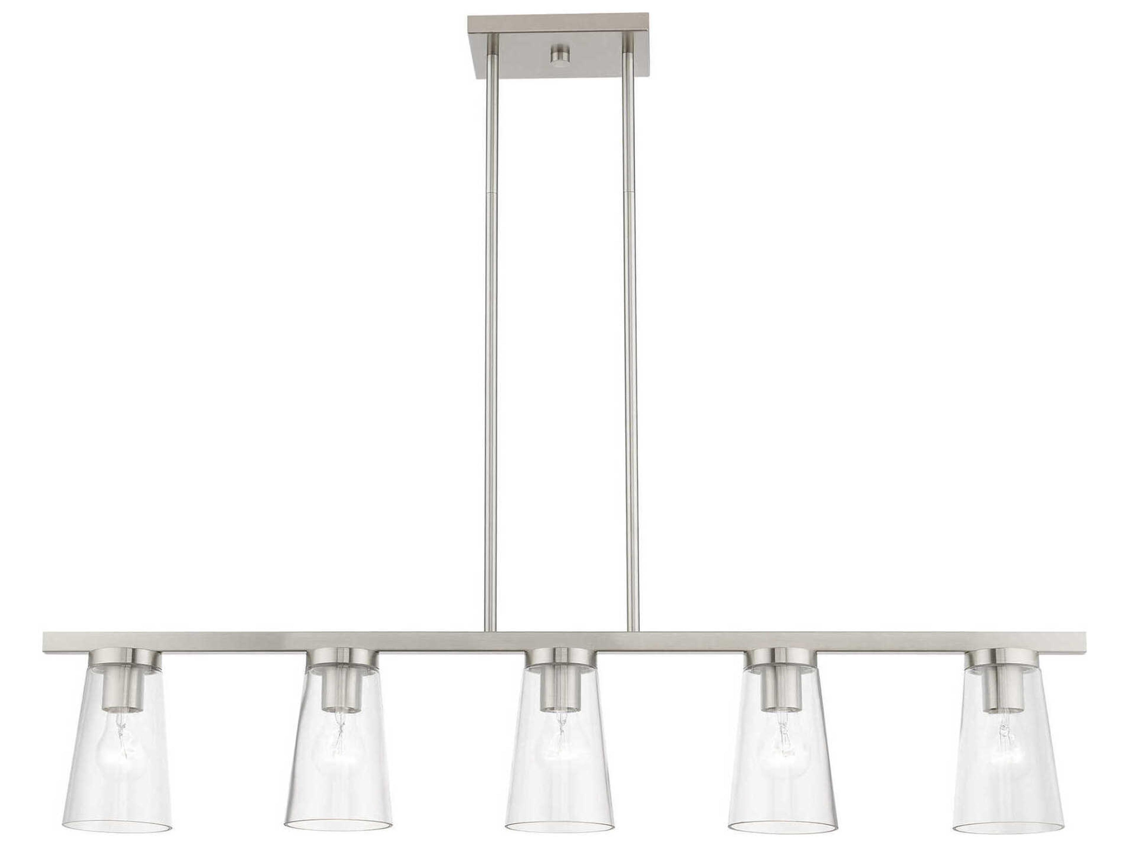 Livex Lighting Cityview 5-Light Brushed Nickel Glass Cylinder Linear Island Pendant