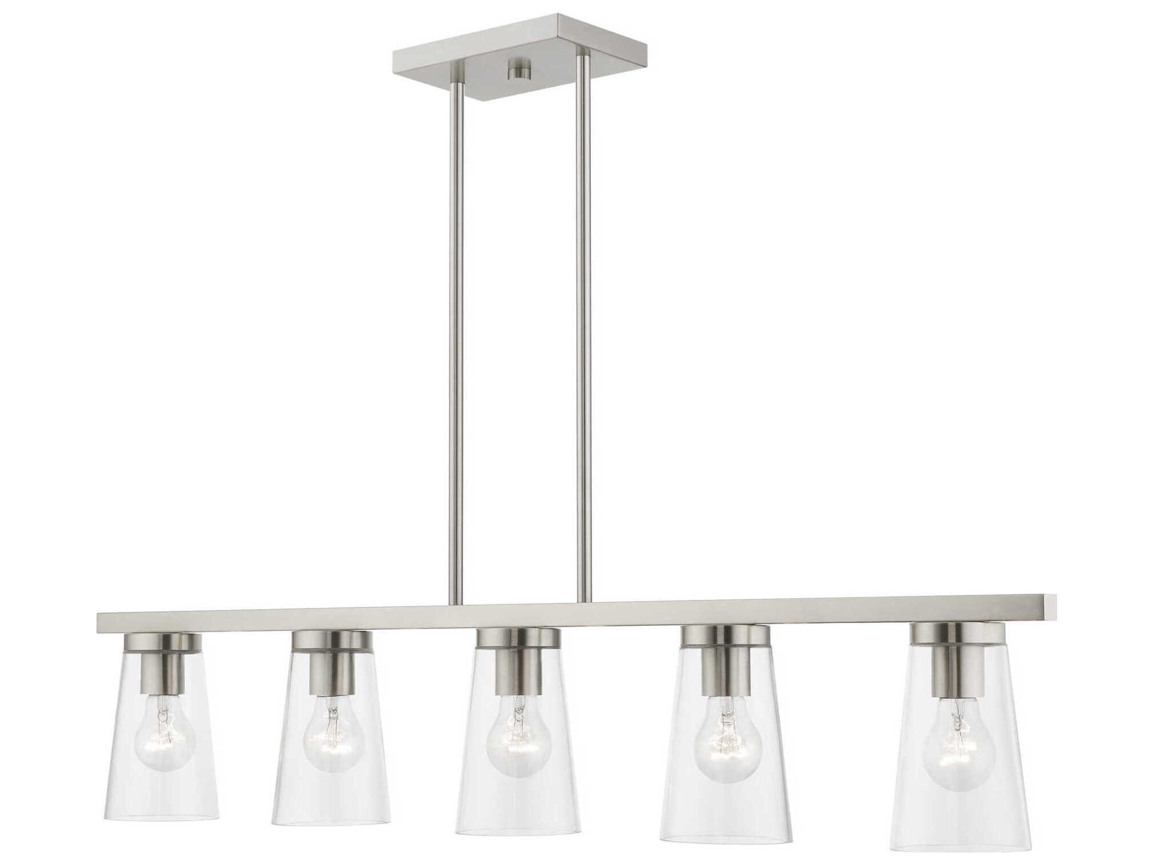 Livex Lighting Cityview 5-Light Brushed Nickel Glass Cylinder Linear Island Pendant