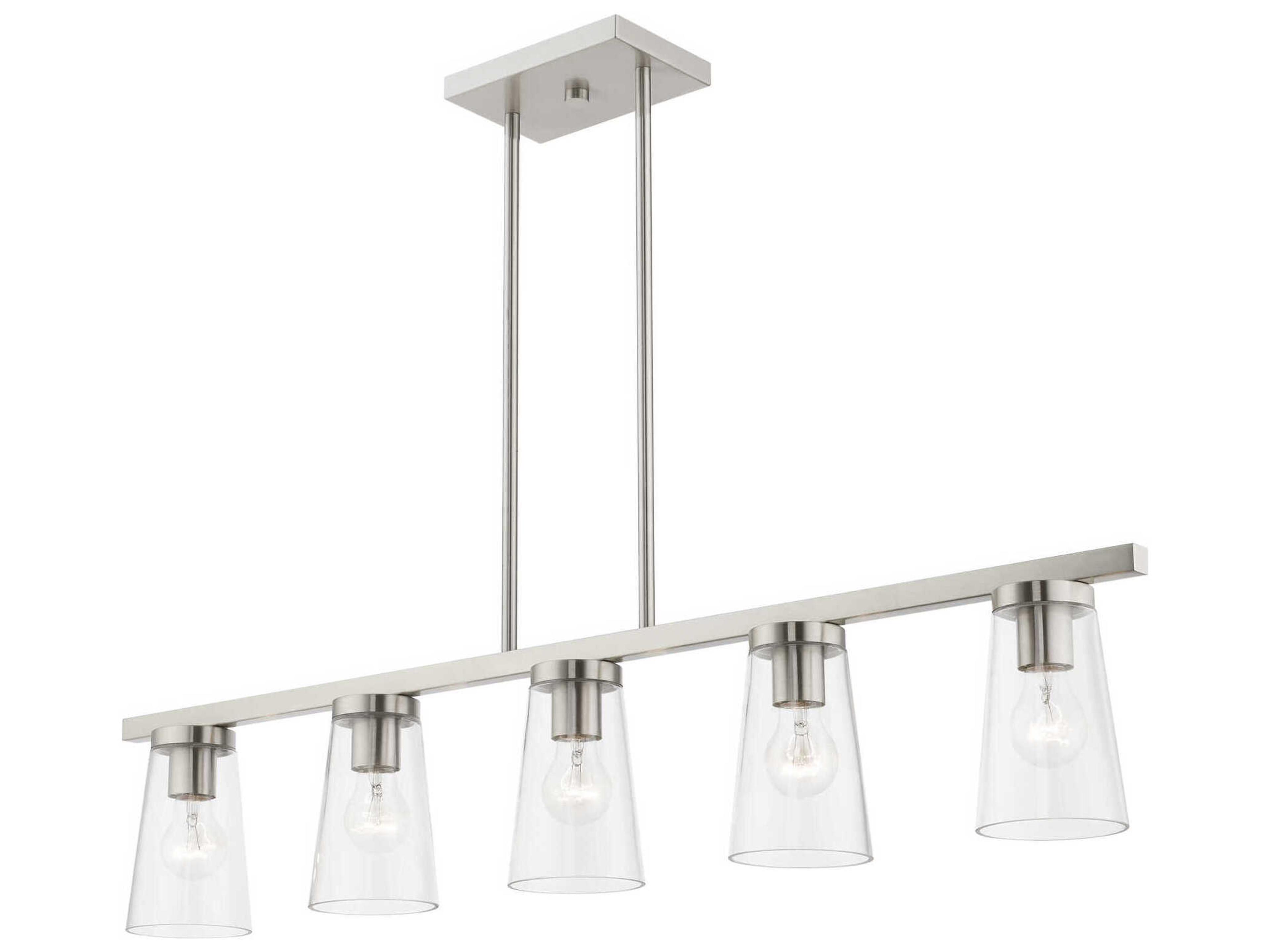 Livex Lighting Cityview 5-Light Brushed Nickel Glass Cylinder Linear Island Pendant