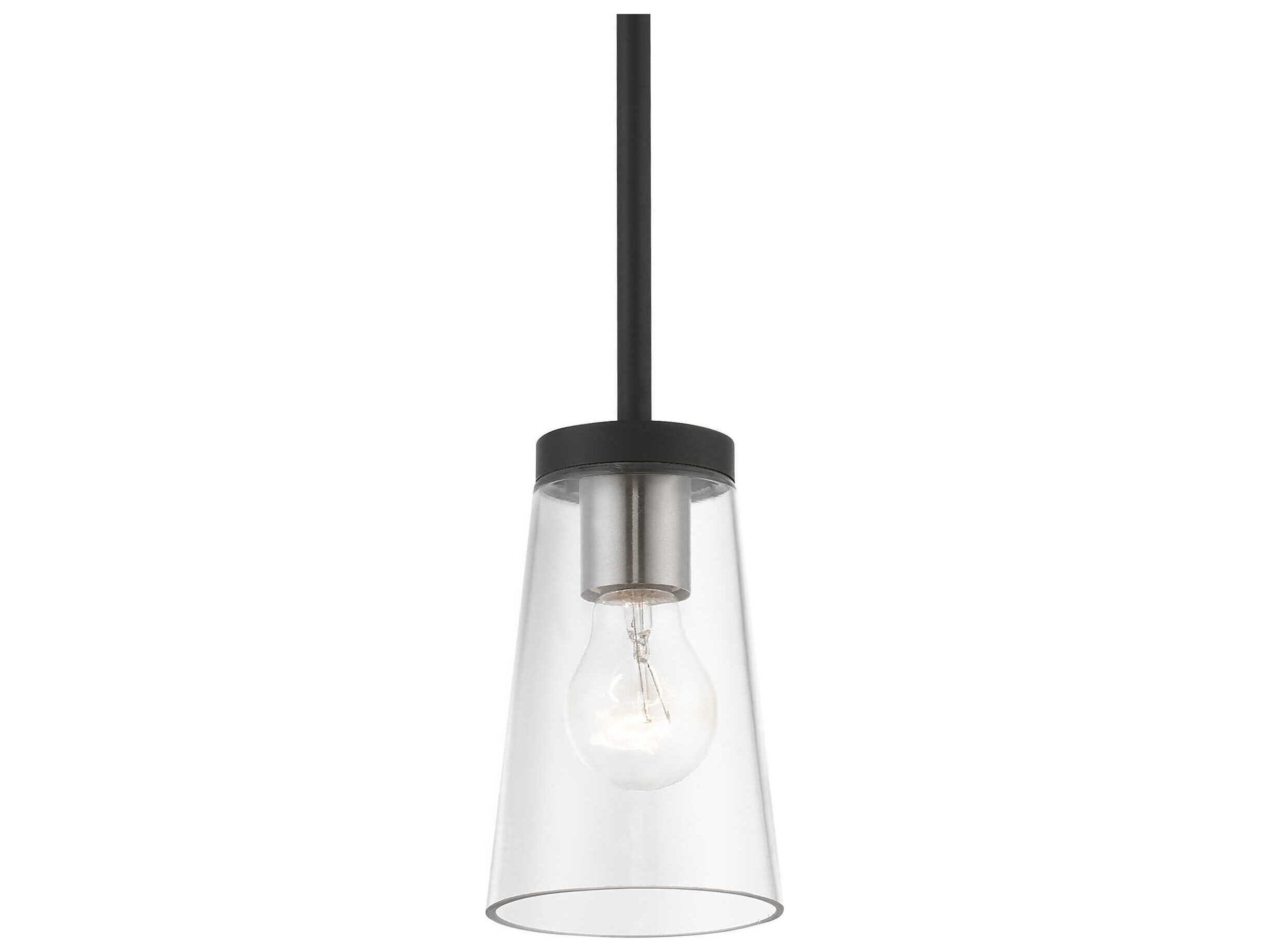 Livex Lighting Cityview 1-Light Black Brushed Nickel Glass Cylinder Mini Pendant