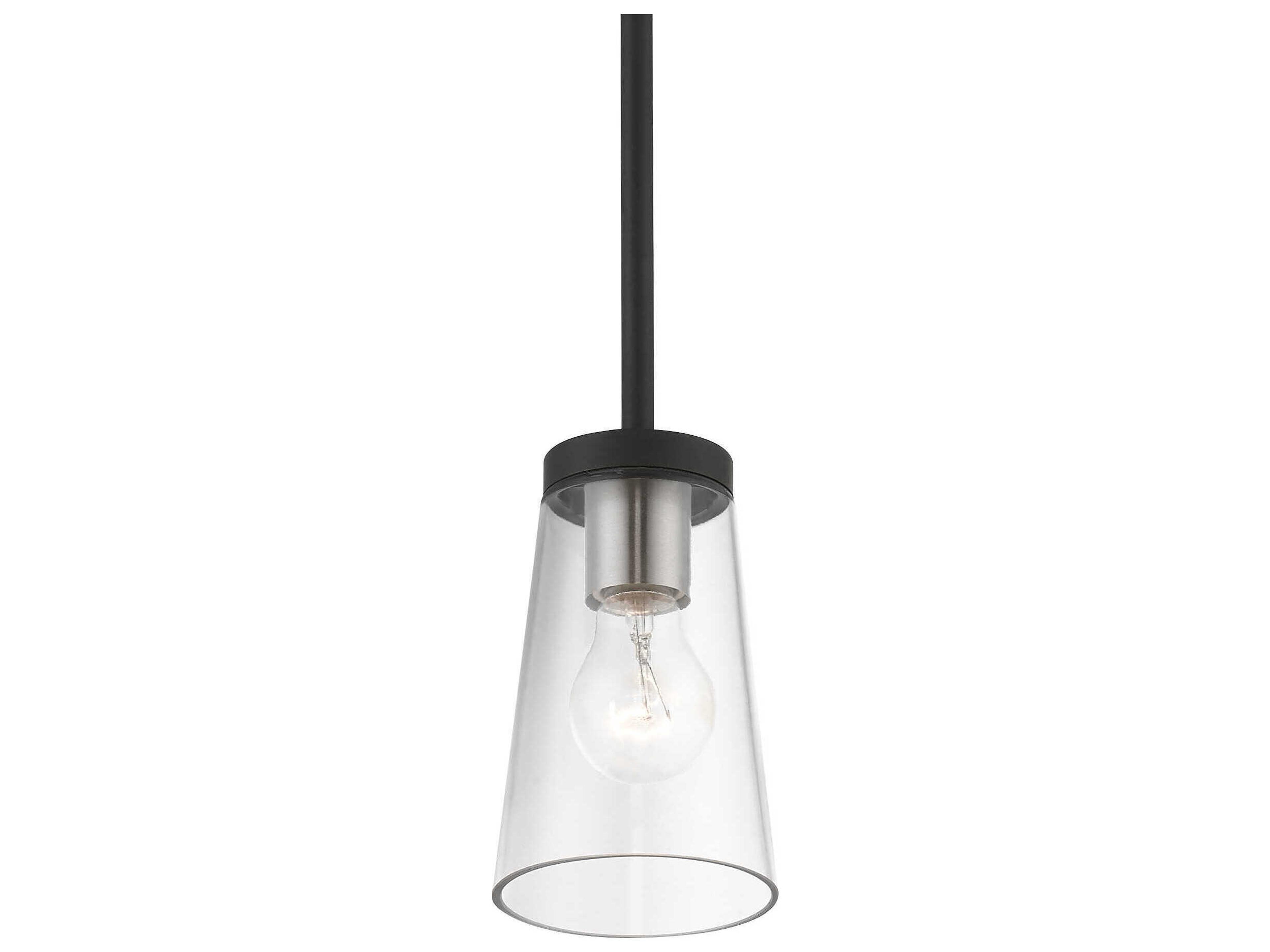 Livex Lighting Cityview 1-Light Black Brushed Nickel Glass Cylinder Mini Pendant