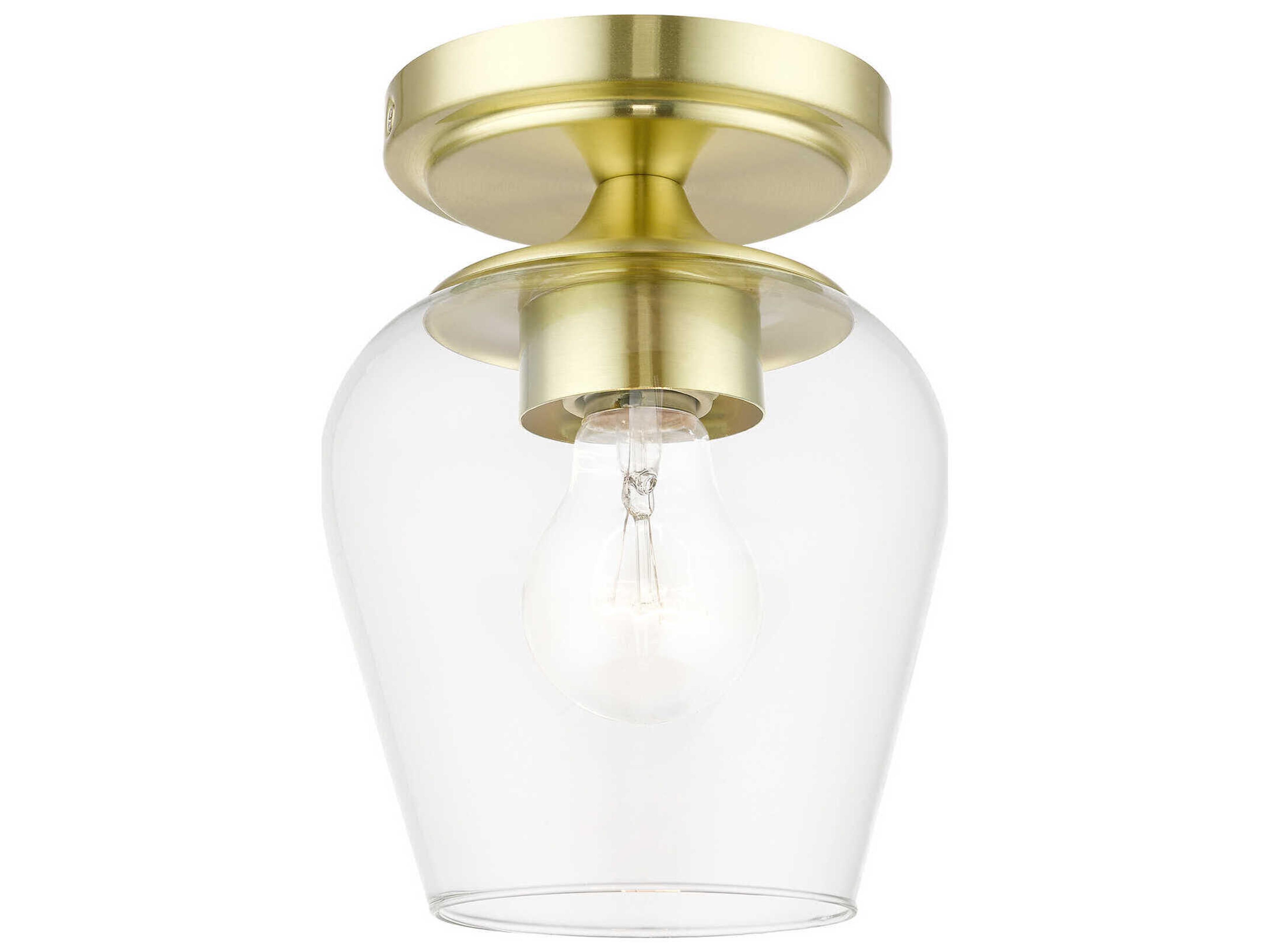 Willow 1-Light Satin Brass Glass Bell Semi Flush Mount