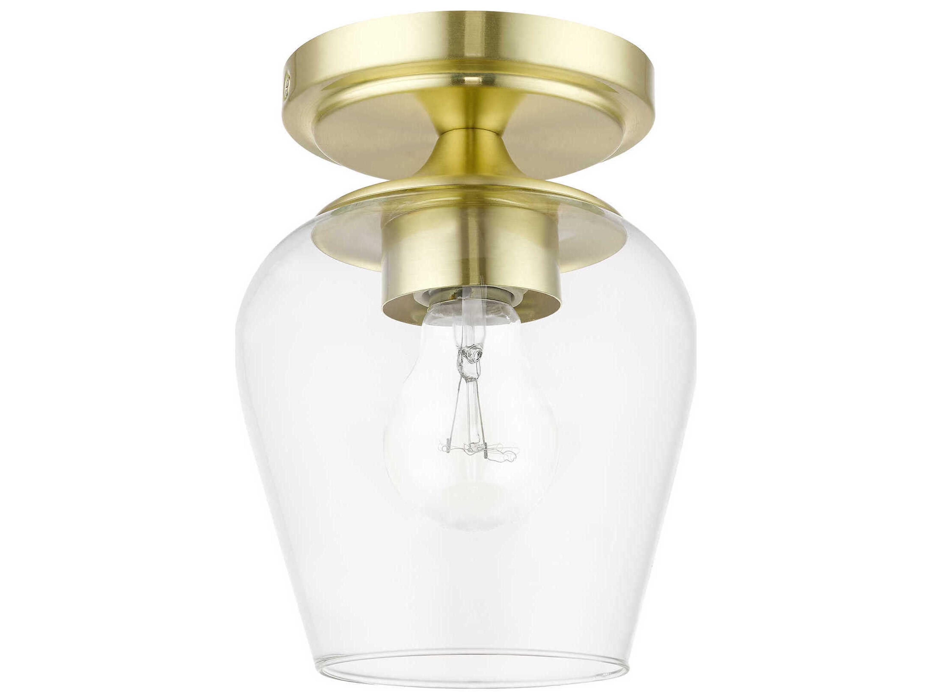 Livex Lighting Willow 1-Light Satin Brass Glass Bell Semi Flush Mount