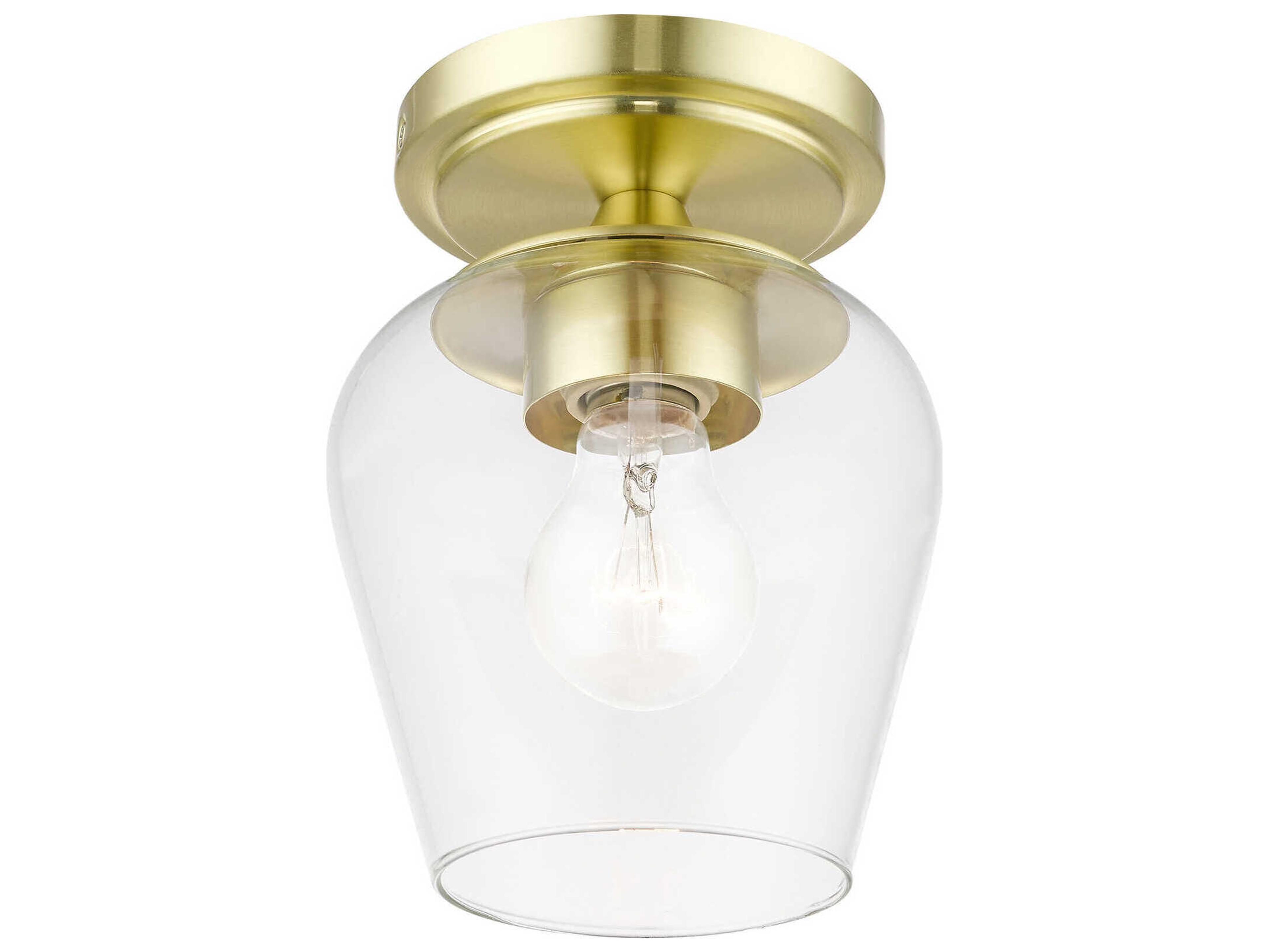 Livex Lighting Willow 1-Light Satin Brass Glass Bell Semi Flush Mount