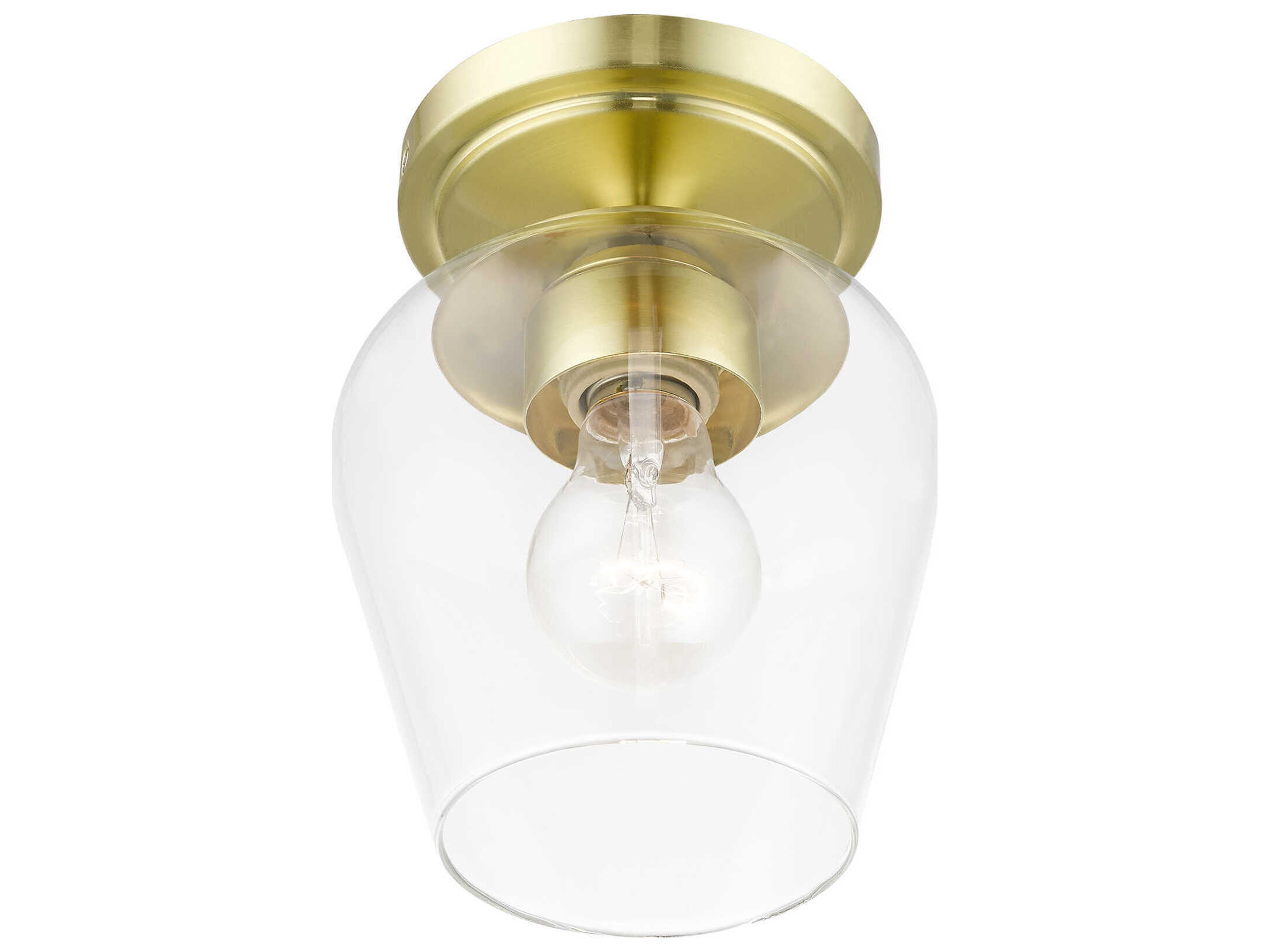 Livex Lighting Willow 1-Light Satin Brass Glass Bell Semi Flush Mount