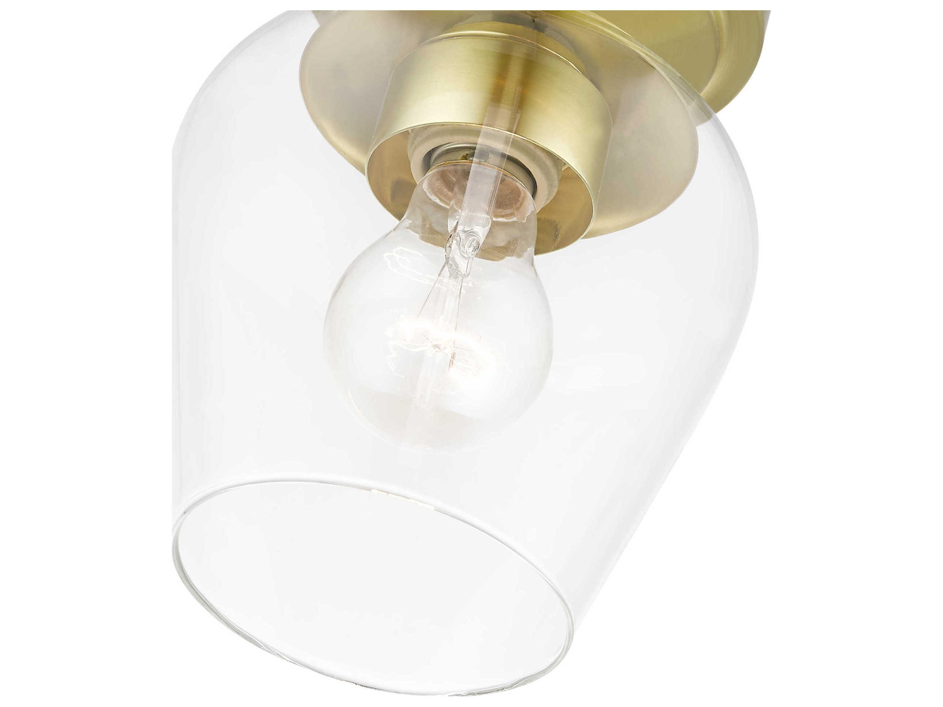 Livex Lighting Willow 1-Light Satin Brass Glass Bell Semi Flush Mount