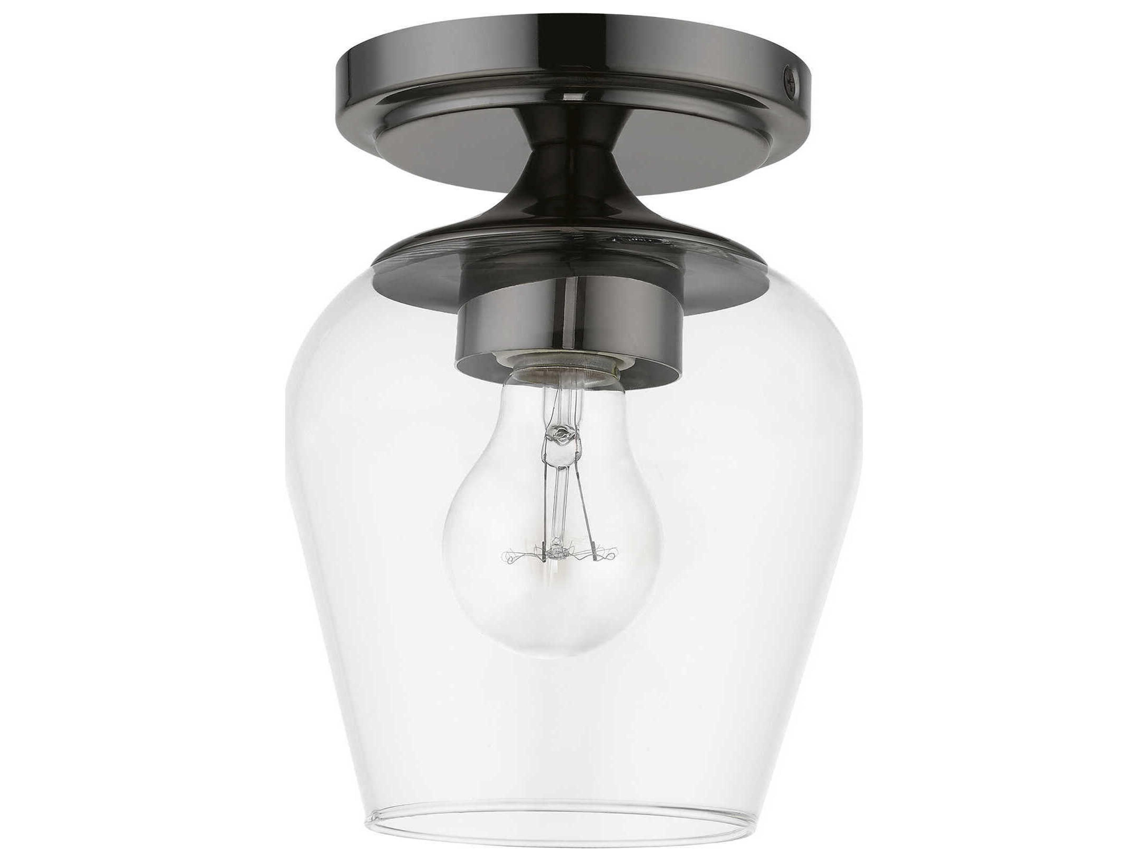 Livex Lighting Willow 1-Light Black Chrome Glass Bell Semi Flush Mount