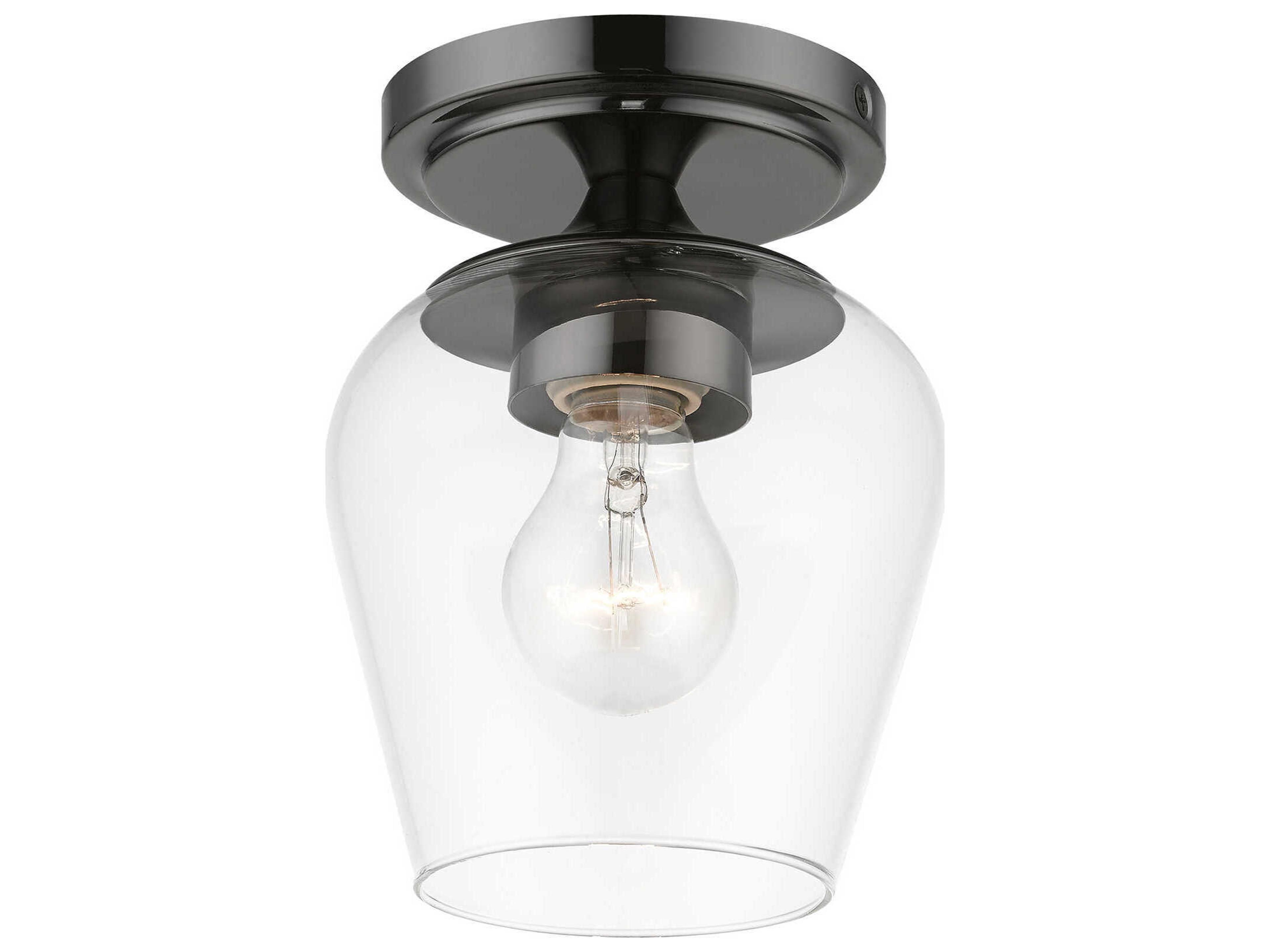 Livex Lighting Willow 1-Light Black Chrome Glass Bell Semi Flush Mount