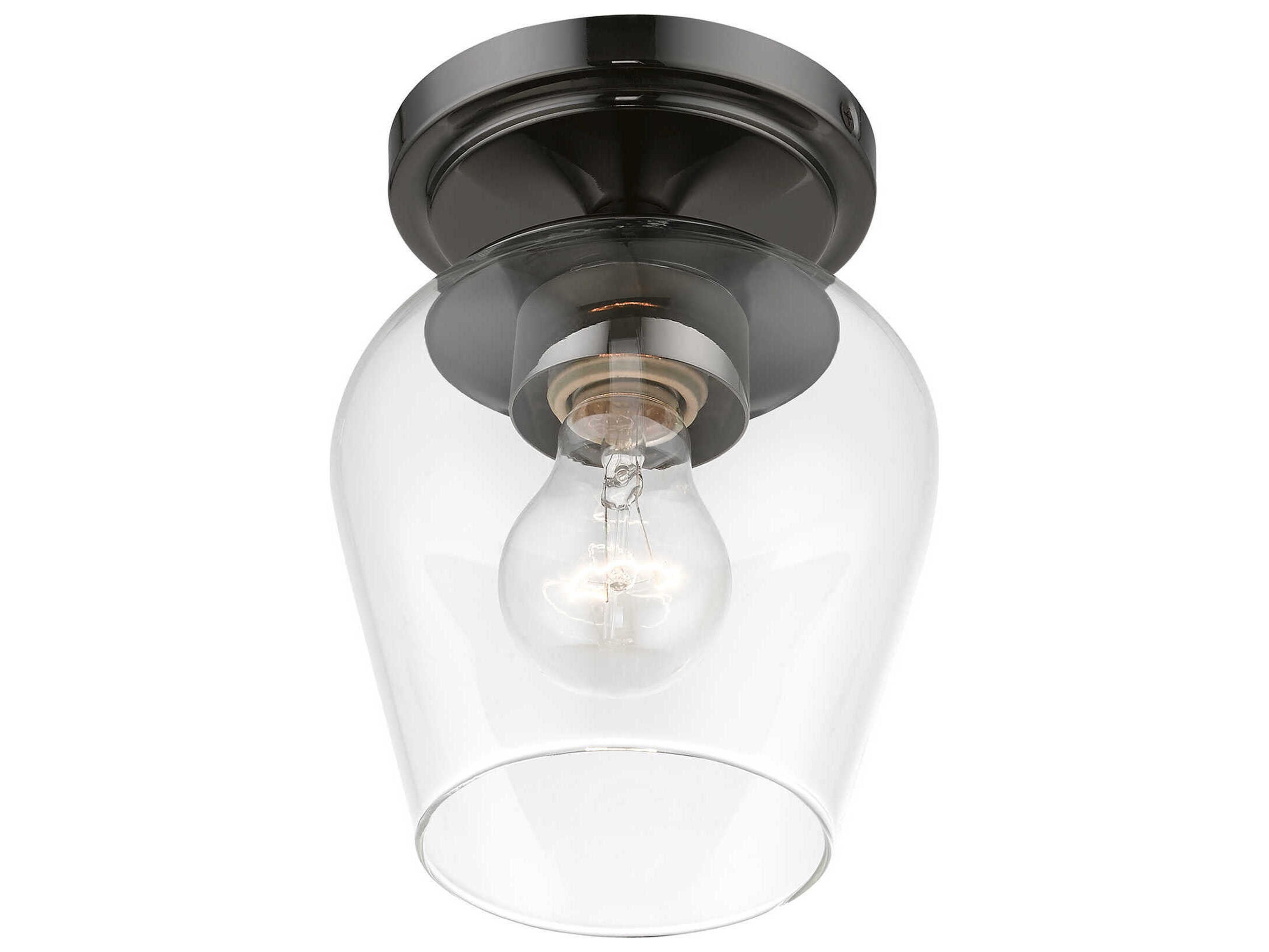 Livex Lighting Willow 1-Light Black Chrome Glass Bell Semi Flush Mount