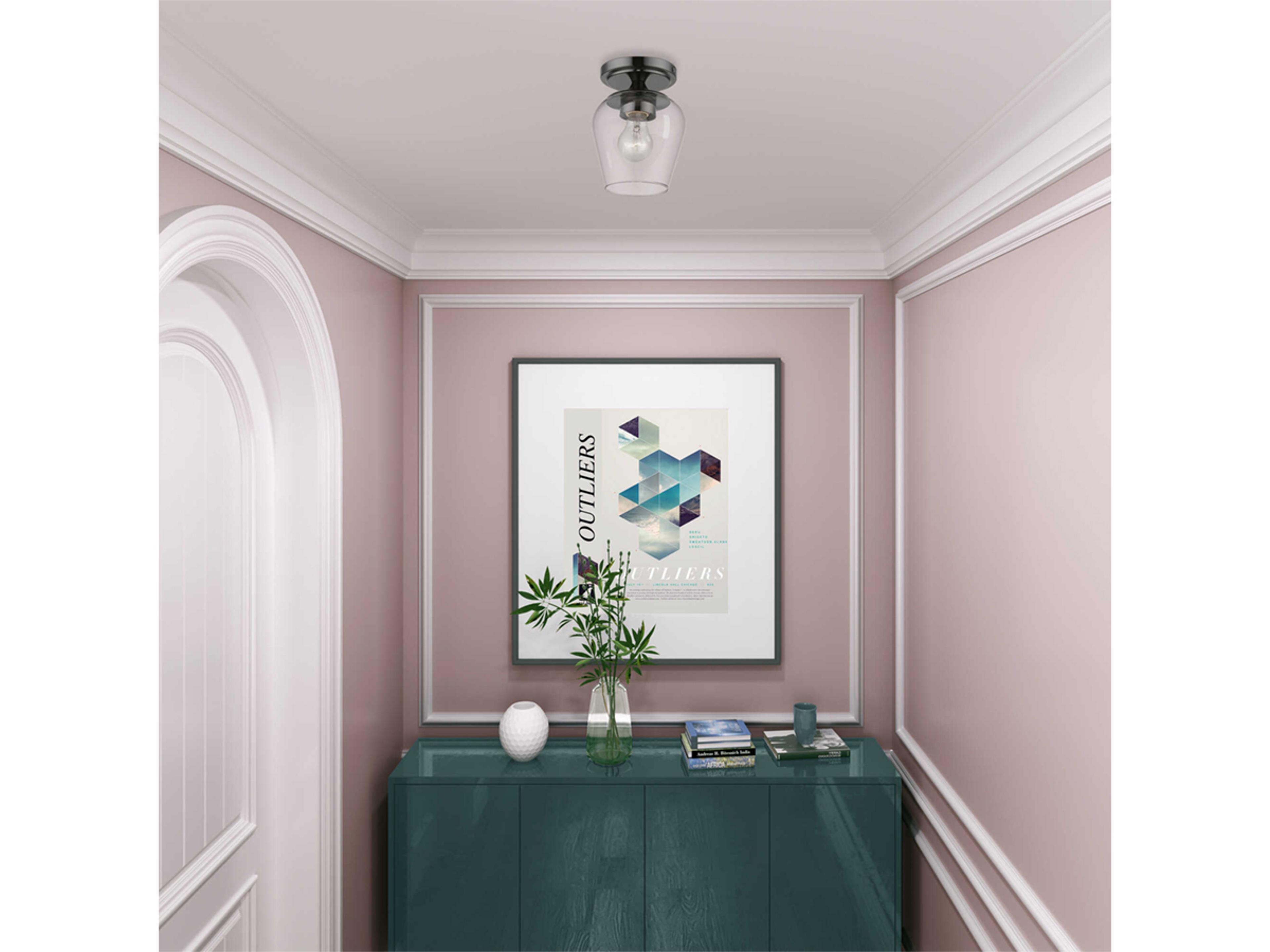 Livex Lighting Willow 1-Light Black Chrome Glass Bell Semi Flush Mount