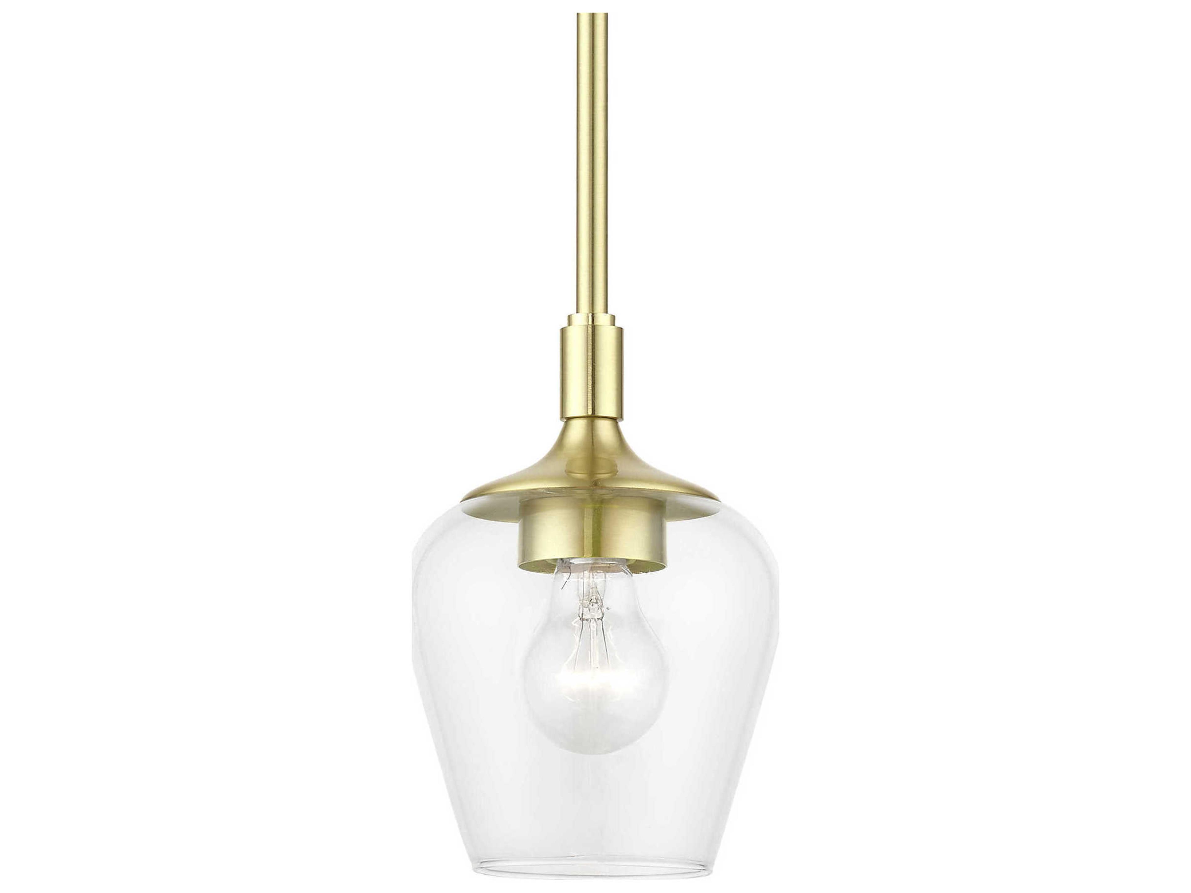 Livex Lighting Willow 1-Light Satin Brass Glass Bell Mini Pendant