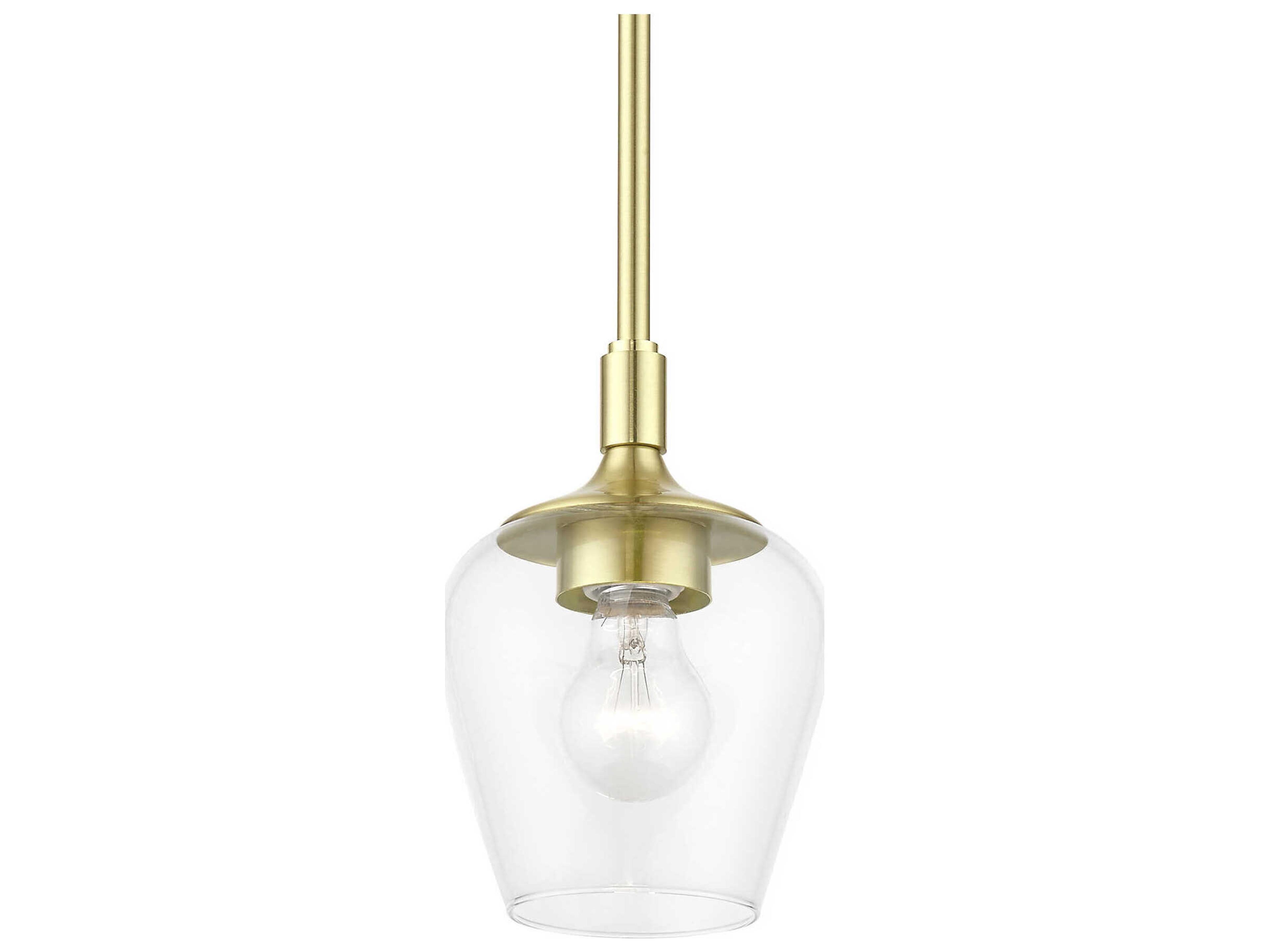 Livex Lighting Willow 1-Light Satin Brass Glass Bell Mini Pendant