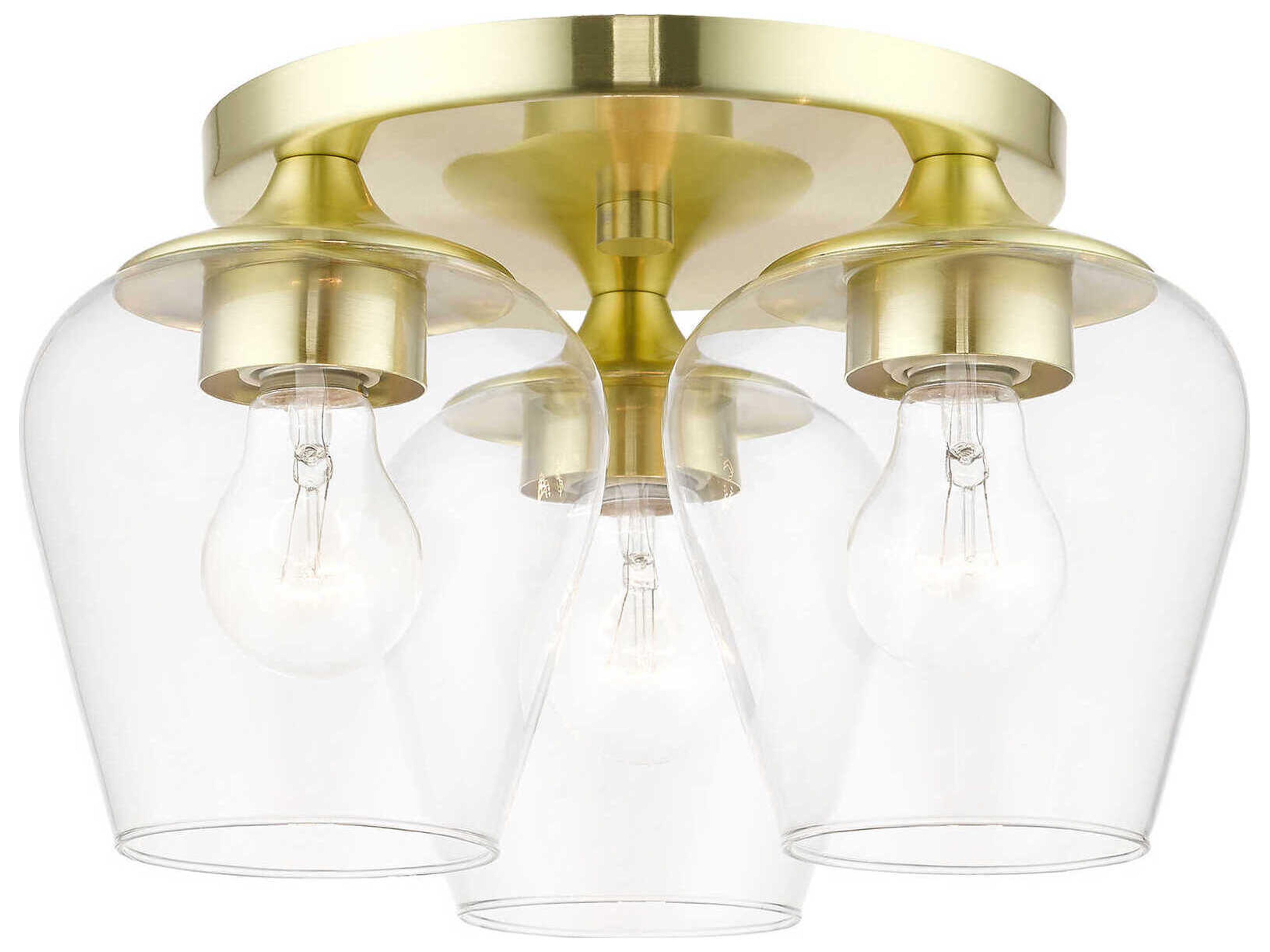 Willow 3-Light Satin Brass Glass Bell Semi Flush Mount