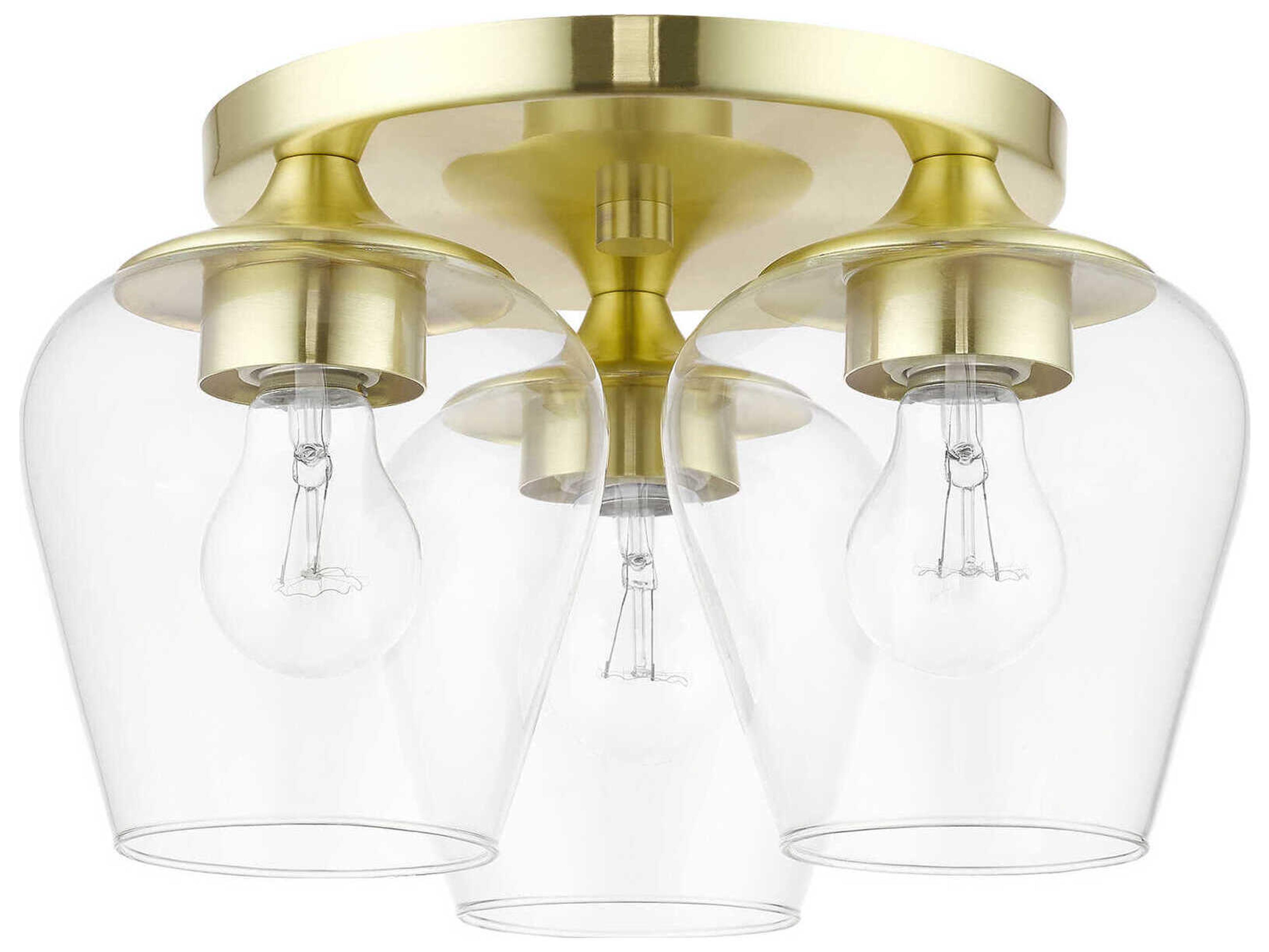 Livex Lighting Willow 3-Light Satin Brass Glass Bell Semi Flush Mount