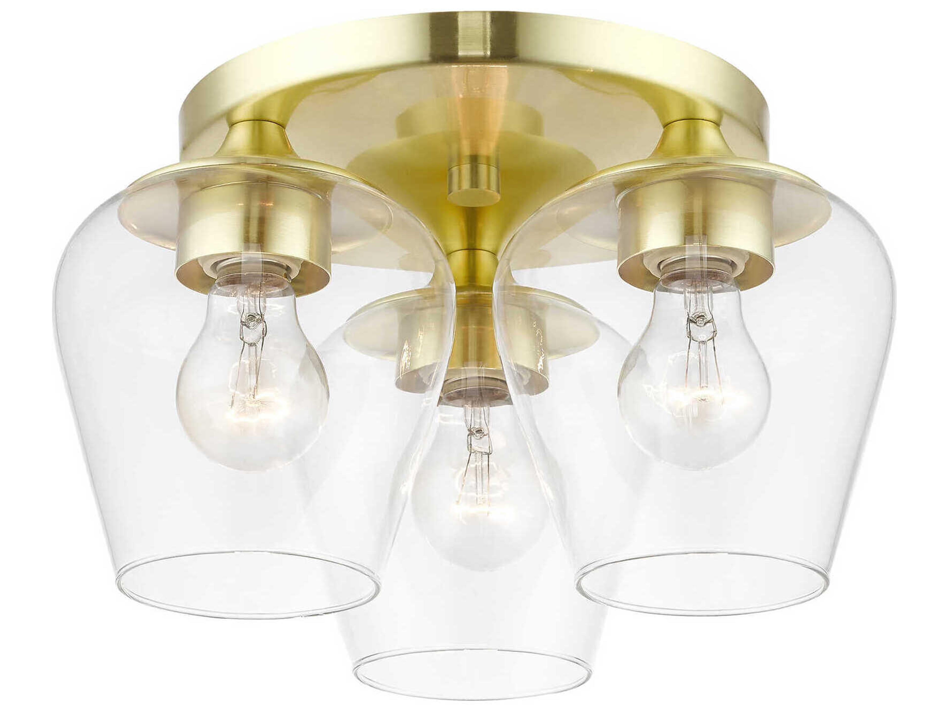 Livex Lighting Willow 3-Light Satin Brass Glass Bell Semi Flush Mount