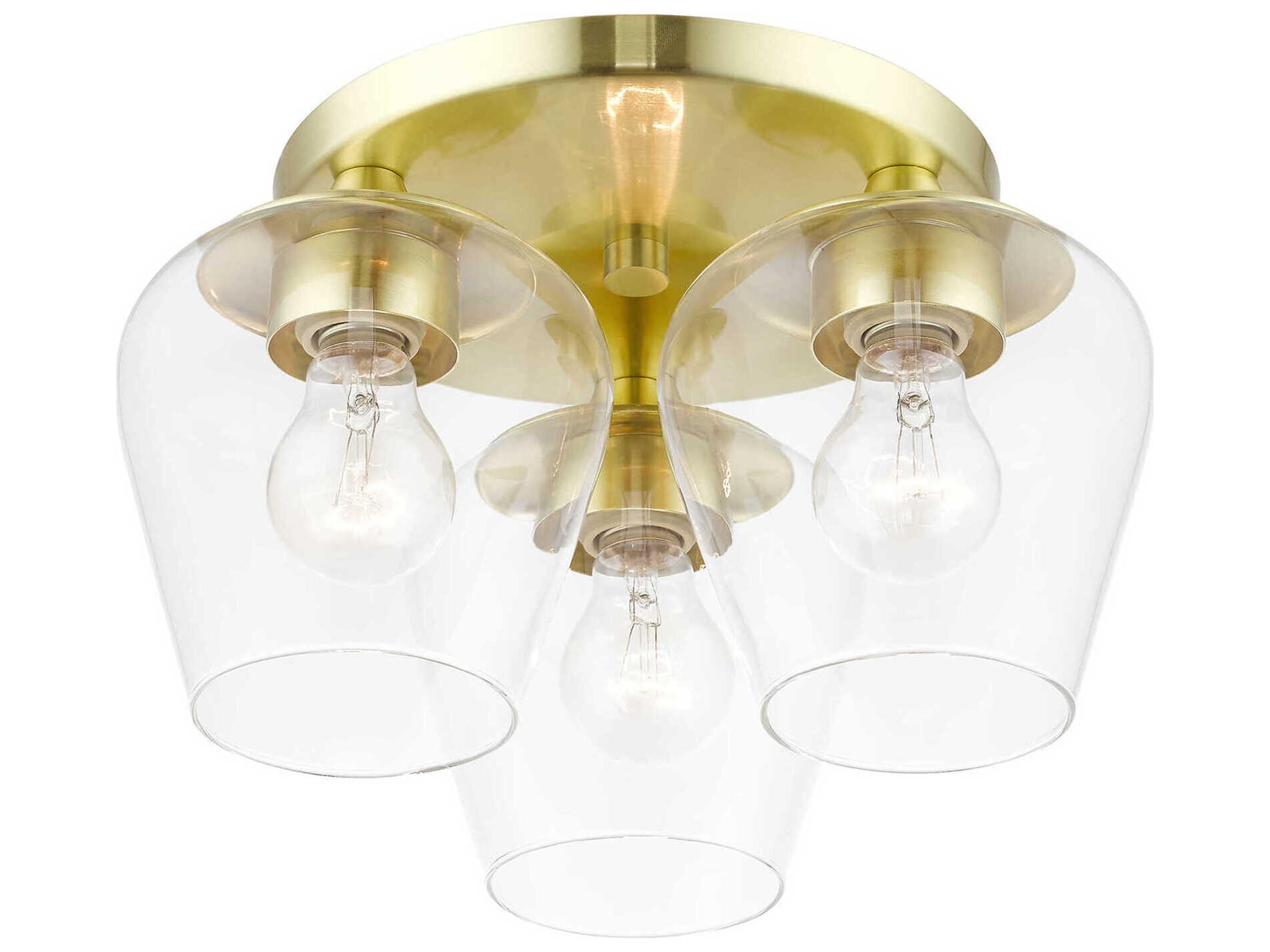 Livex Lighting Willow 3-Light Satin Brass Glass Bell Semi Flush Mount