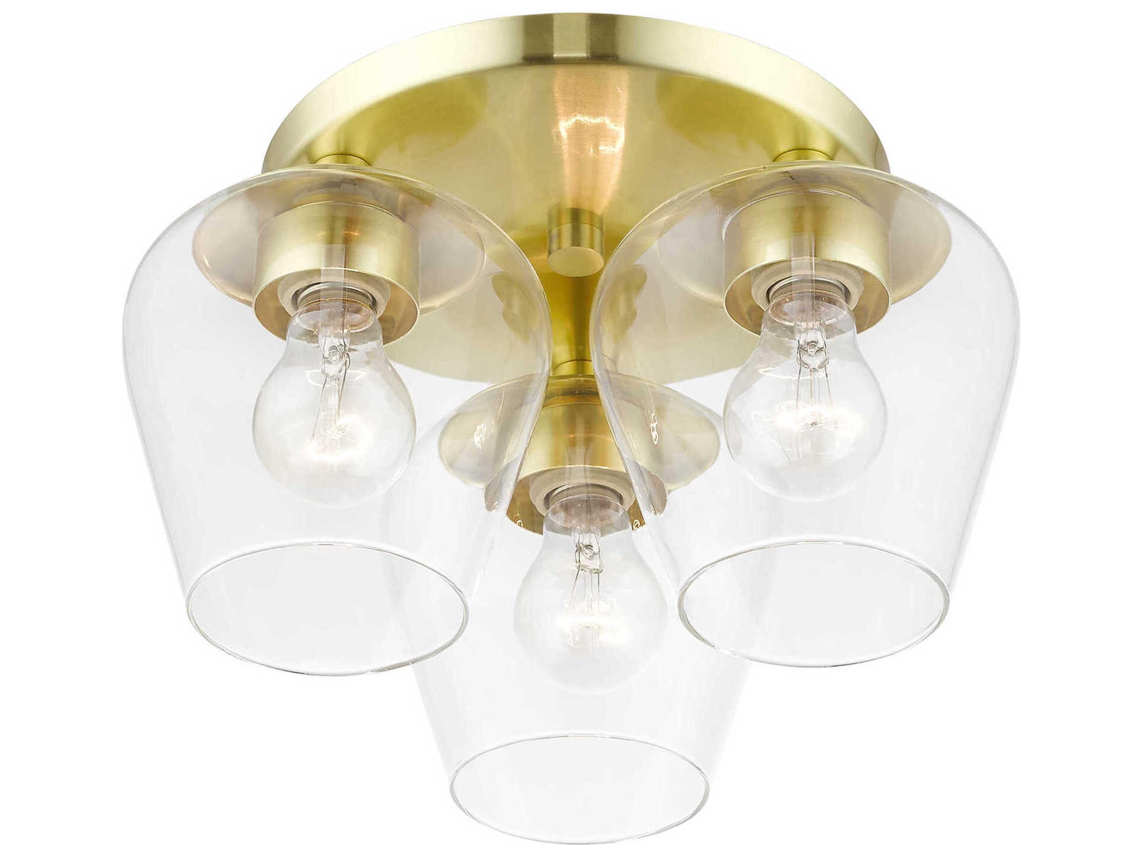 Livex Lighting Willow 3-Light Satin Brass Glass Bell Semi Flush Mount