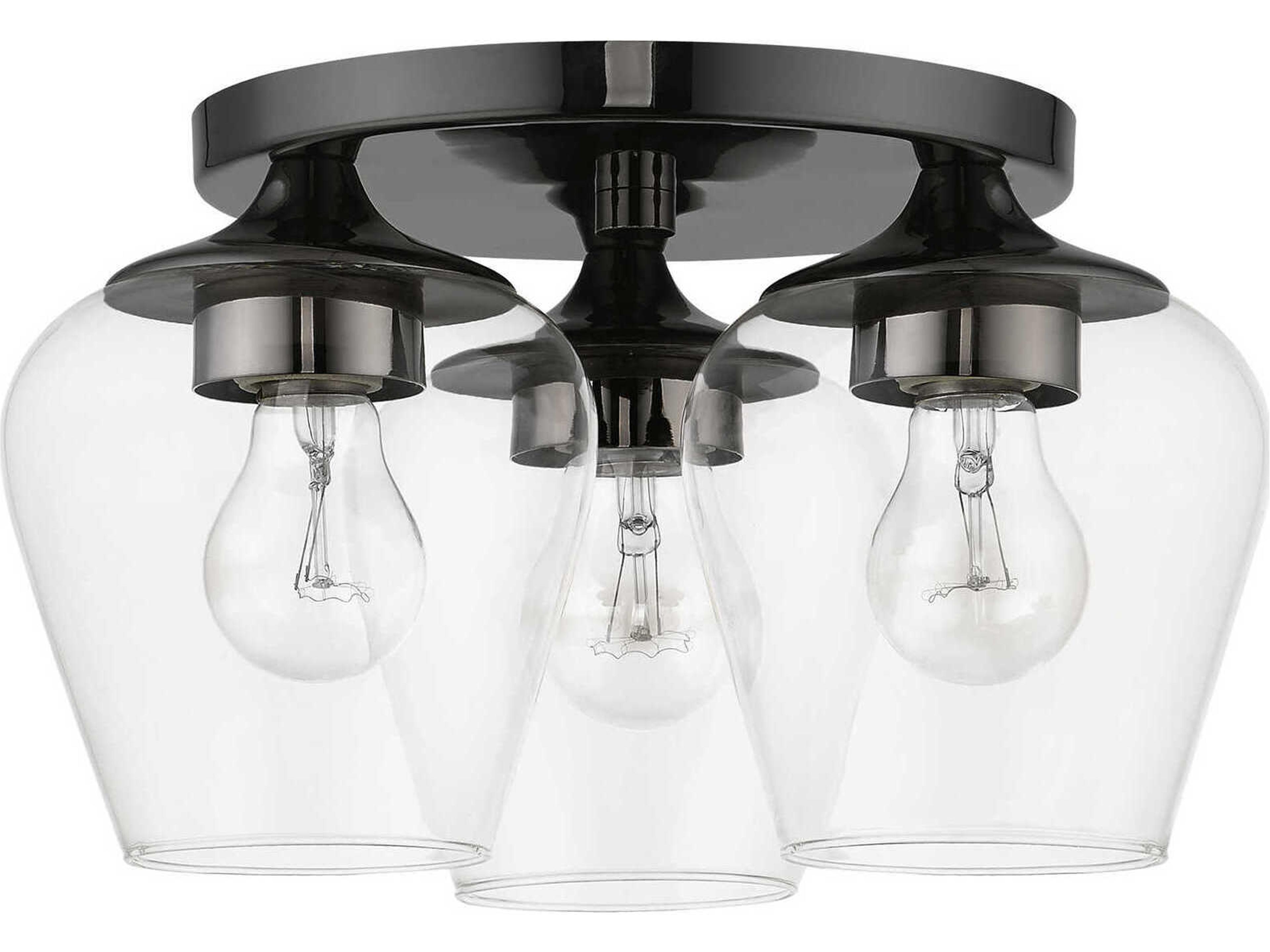 Livex Lighting Willow 3-Light Black Chrome Glass Bell Semi Flush Mount