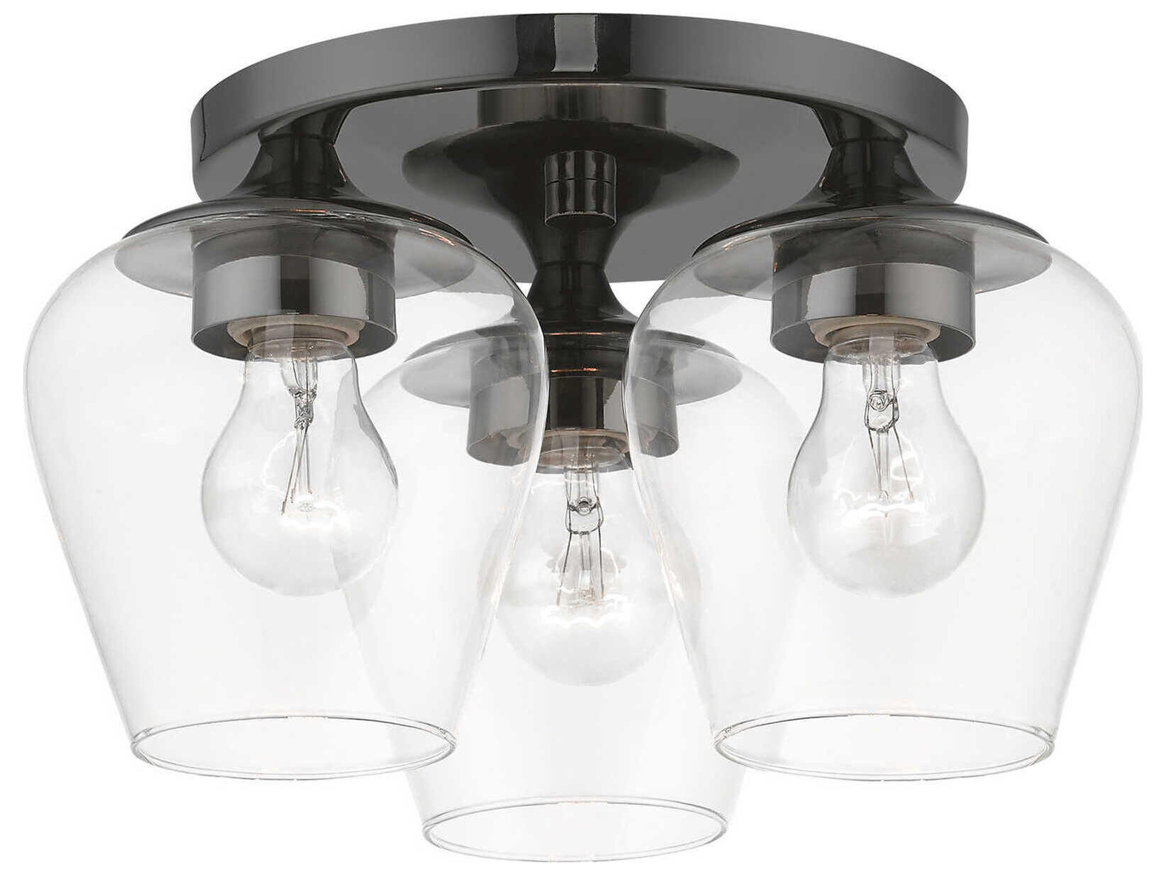 Livex Lighting Willow 3-Light Black Chrome Glass Bell Semi Flush Mount
