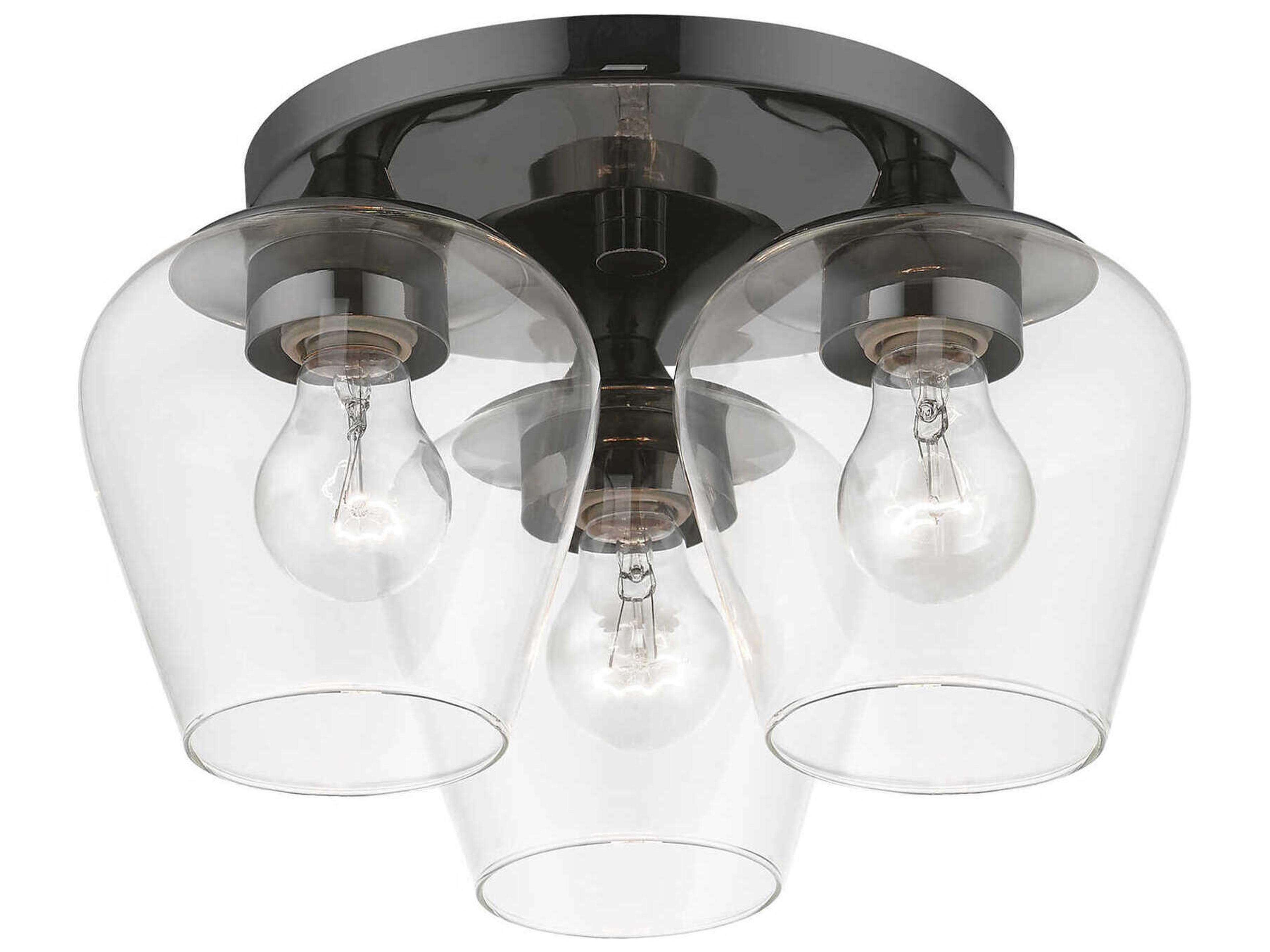 Livex Lighting Willow 3-Light Black Chrome Glass Bell Semi Flush Mount
