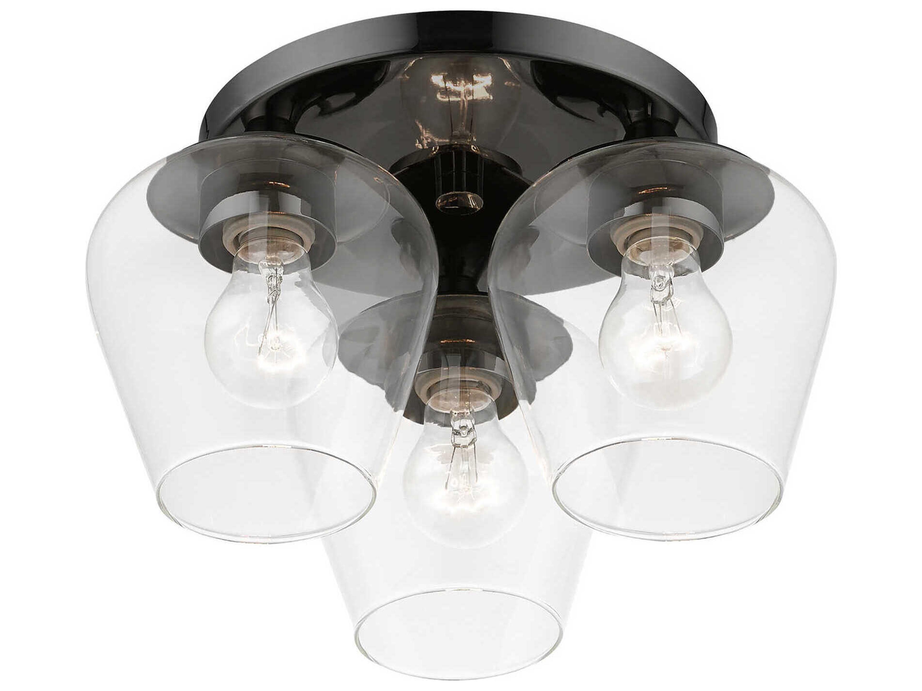 Livex Lighting Willow 3-Light Black Chrome Glass Bell Semi Flush Mount