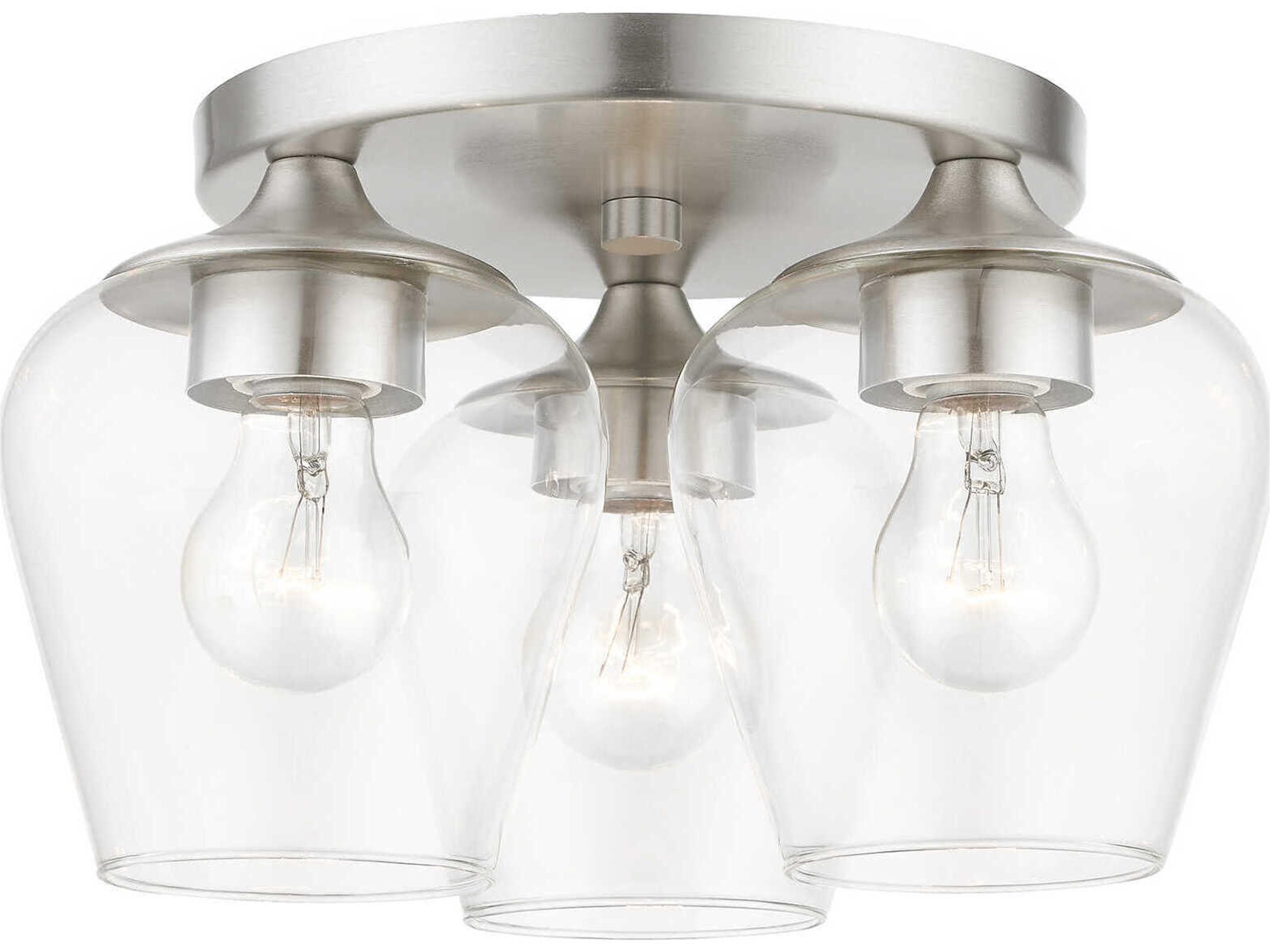 Willow 3-Light Brushed Nickel Glass Bell Semi Flush Mount