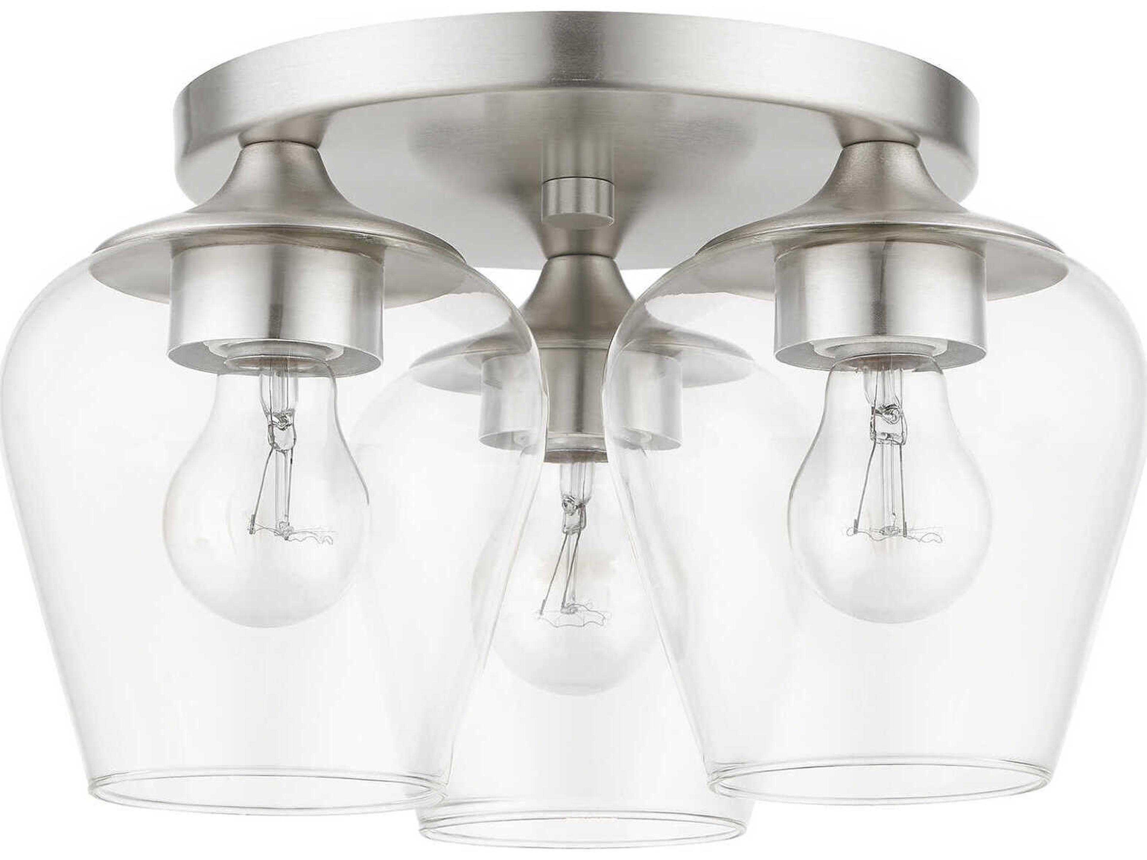 Livex Lighting Willow 3-Light Brushed Nickel Glass Bell Semi Flush Mount