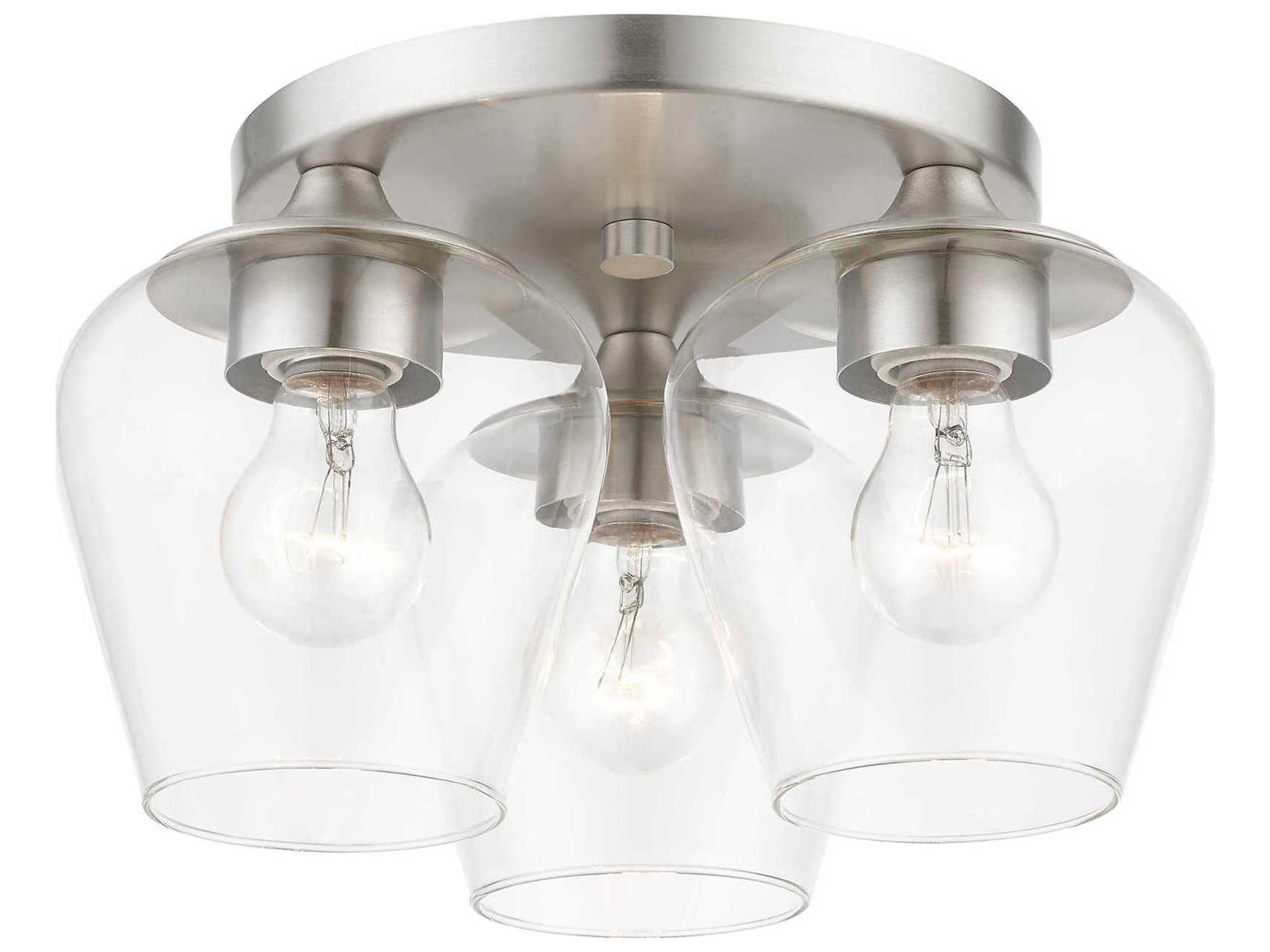 Livex Lighting Willow 3-Light Brushed Nickel Glass Bell Semi Flush Mount