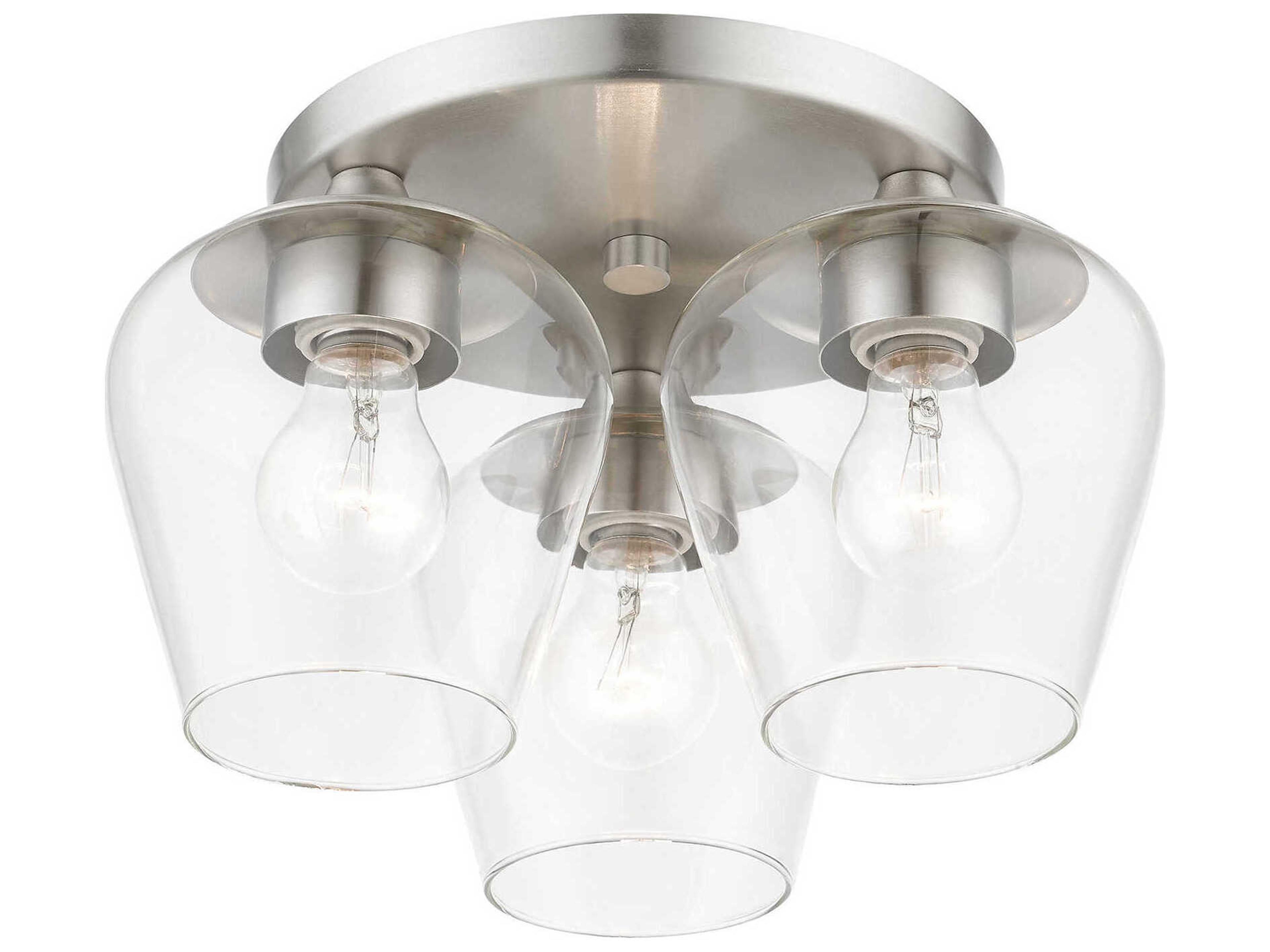 Livex Lighting Willow 3-Light Brushed Nickel Glass Bell Semi Flush Mount