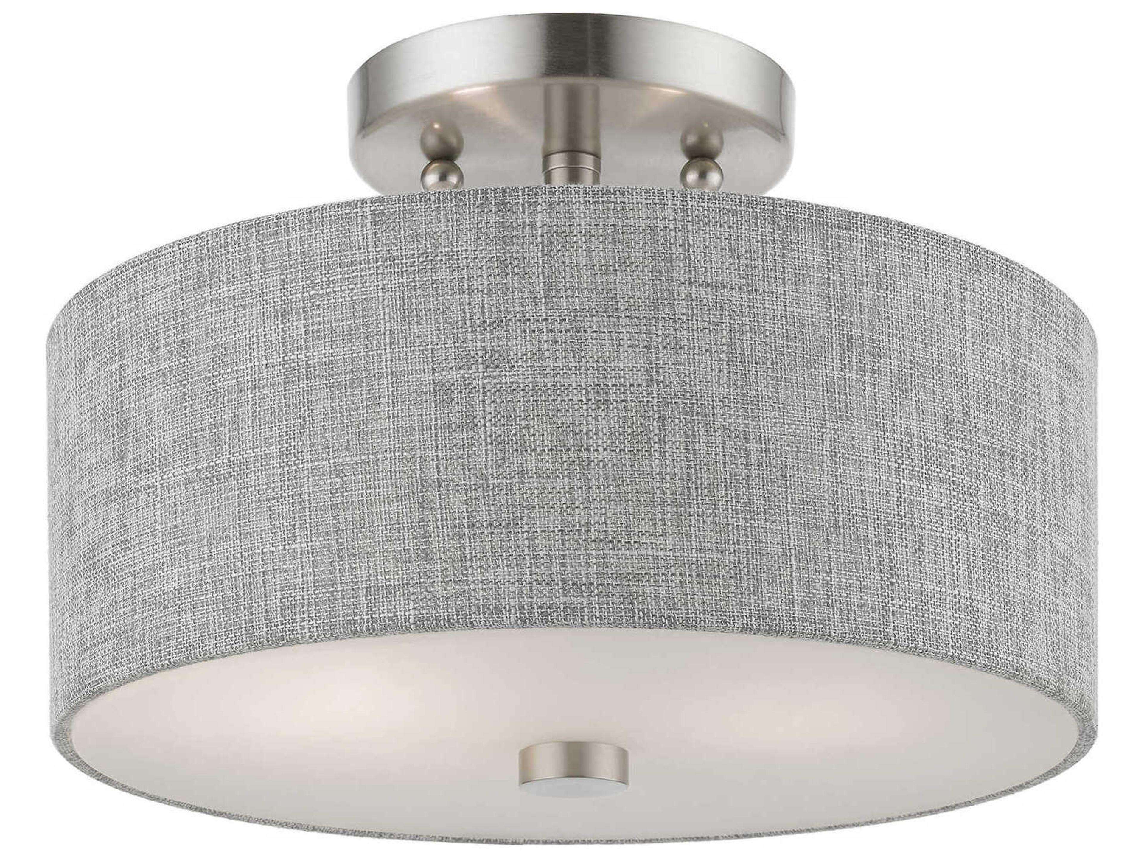 Livex Lighting Dakota 2-Light Brushed Nickel Shiny White Drum Semi Flush Mount