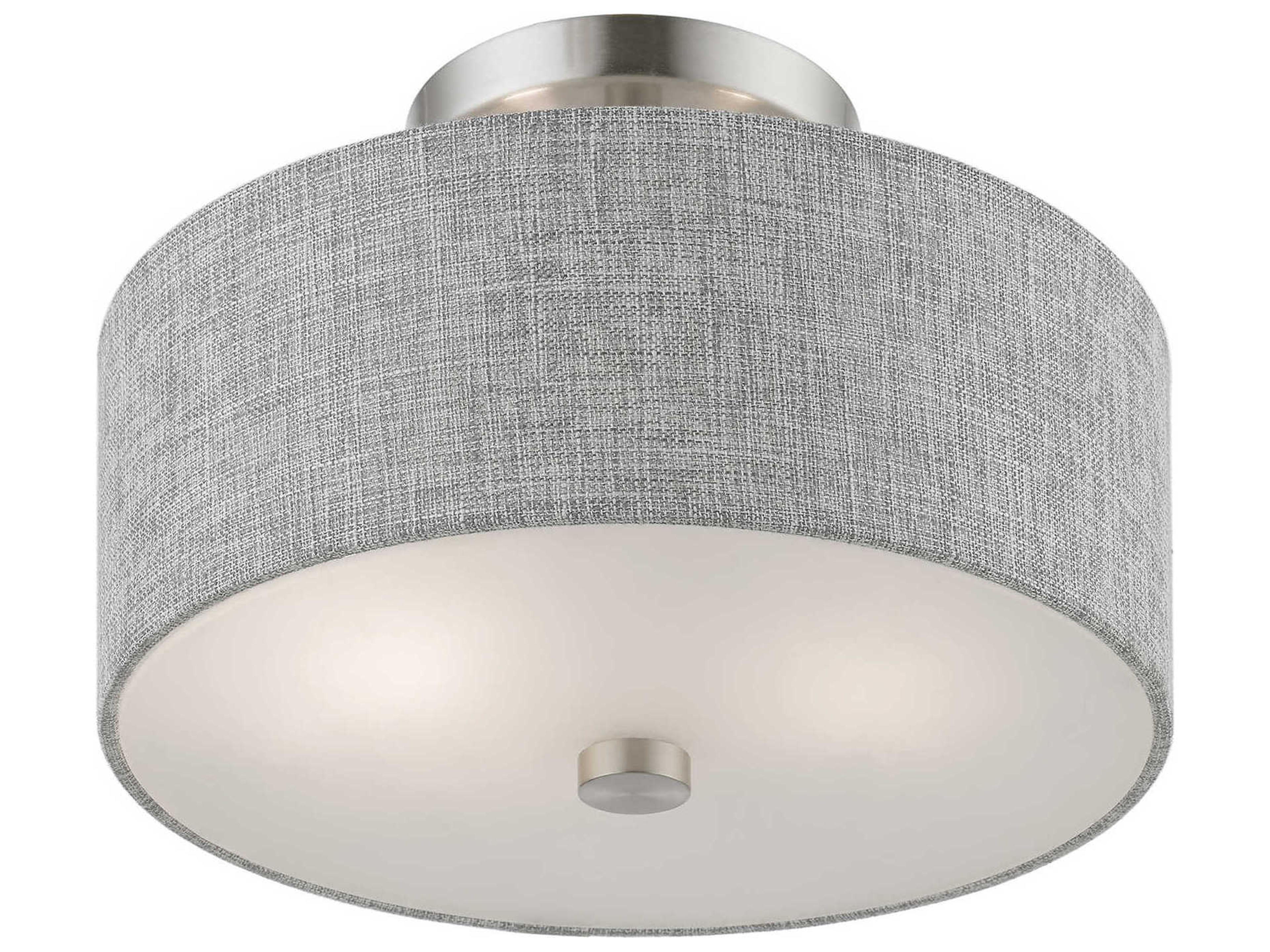 Livex Lighting Dakota 2-Light Brushed Nickel Shiny White Drum Semi Flush Mount