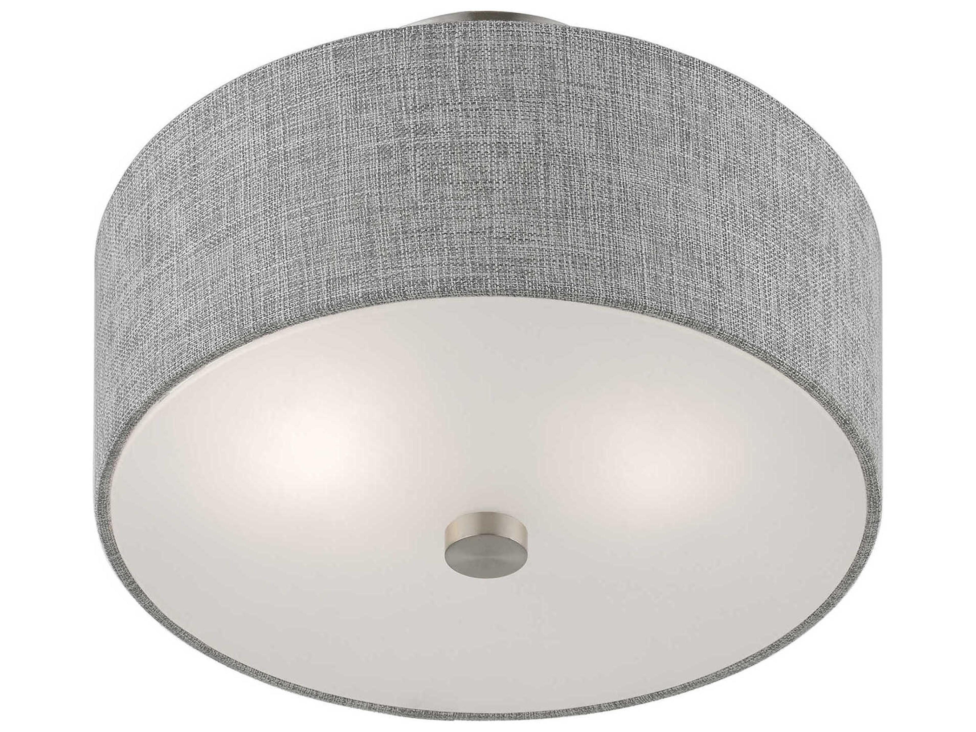 Livex Lighting Dakota 2-Light Brushed Nickel Shiny White Drum Semi Flush Mount
