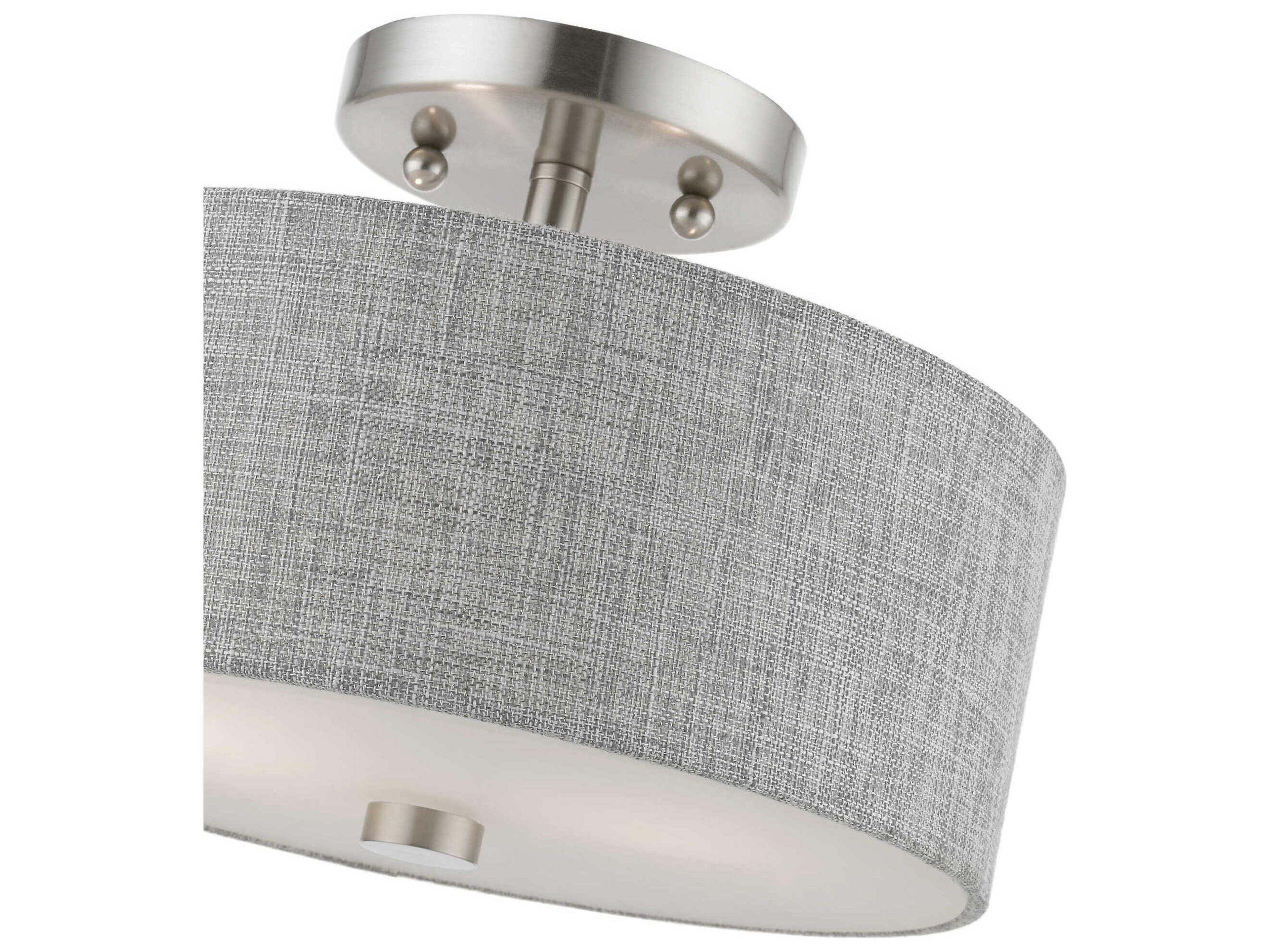 Livex Lighting Dakota 2-Light Brushed Nickel Shiny White Drum Semi Flush Mount