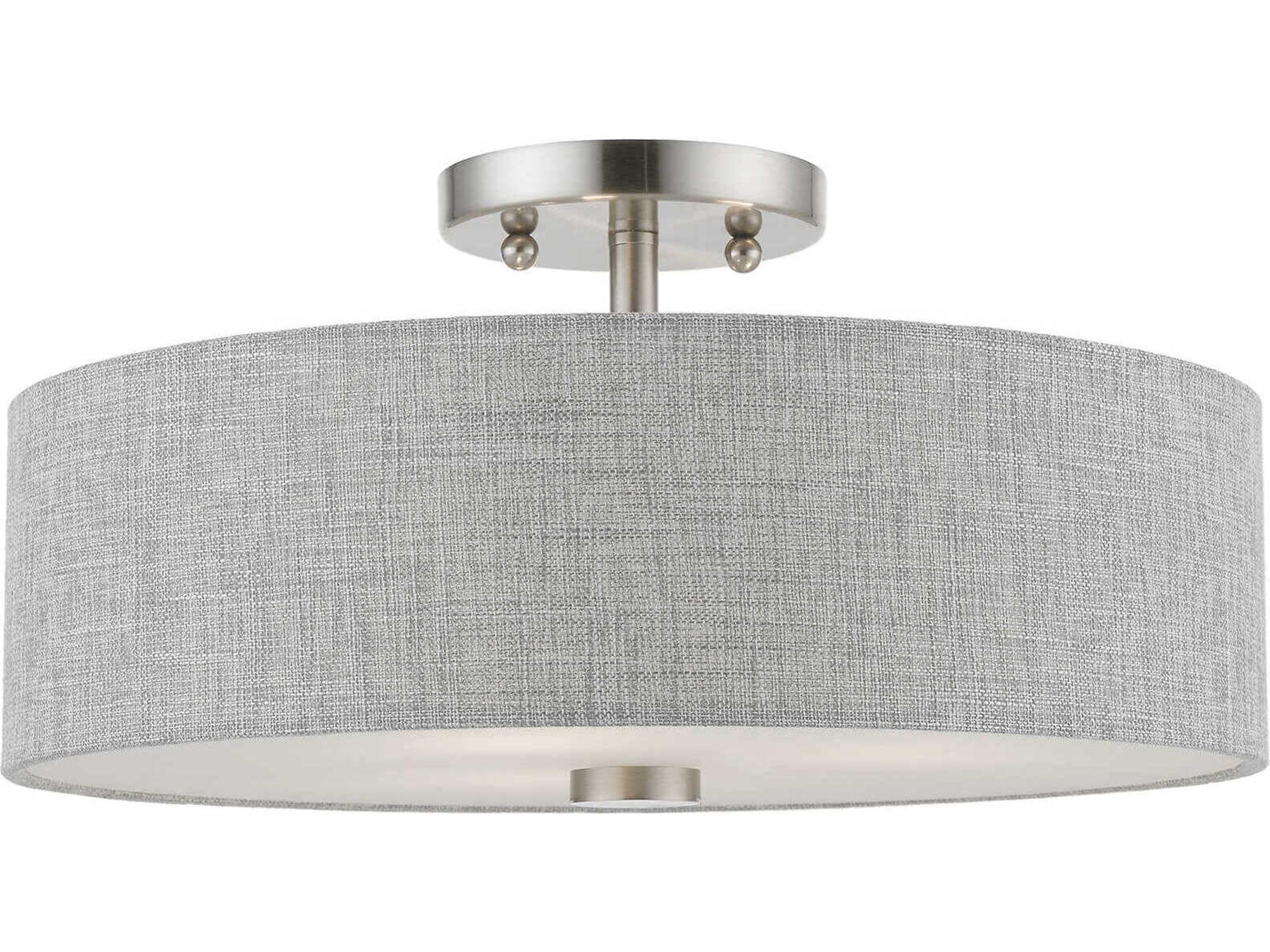 Dakota 3-Light Brushed Nickel Shiny White Drum Semi Flush Mount