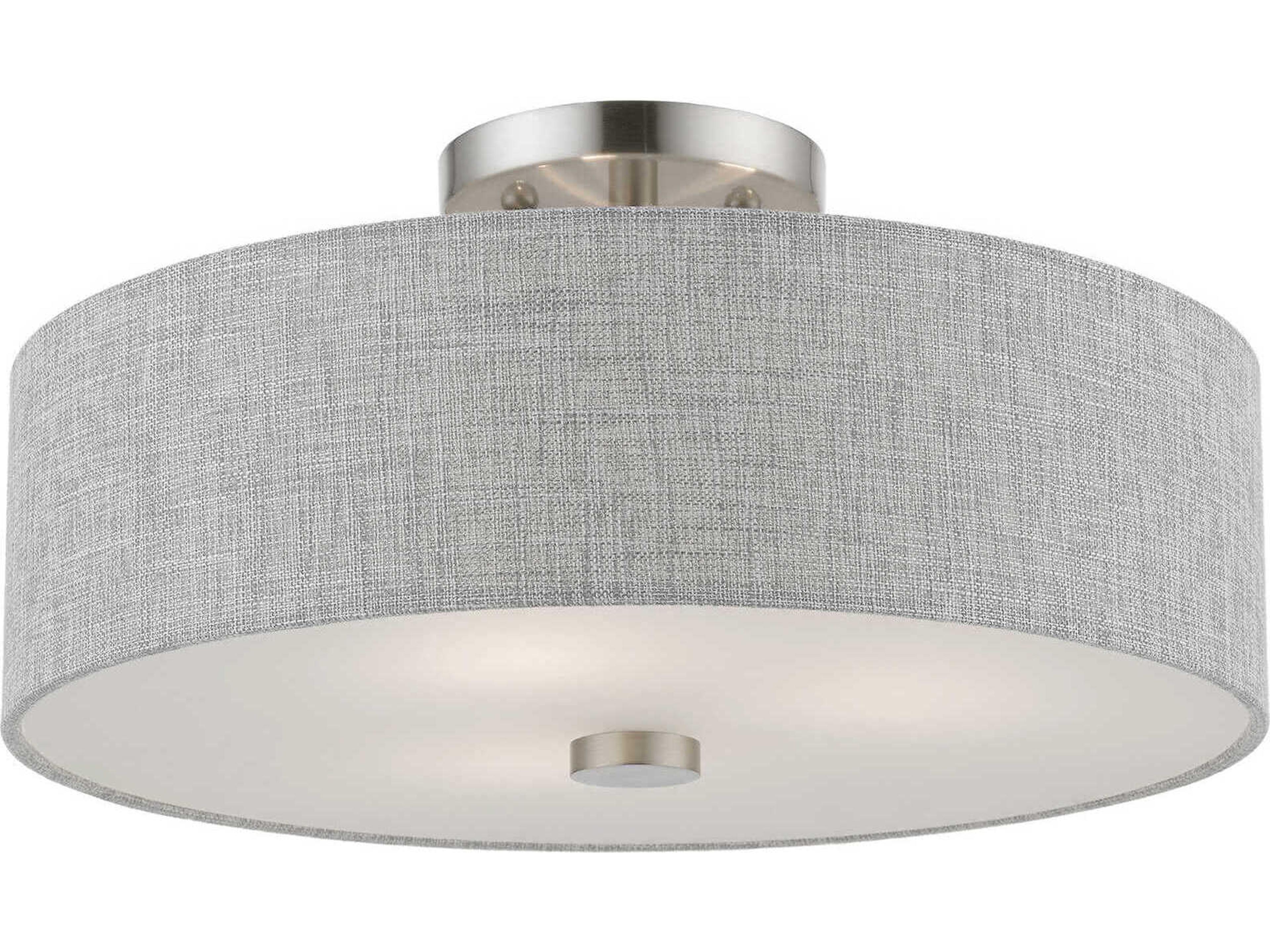 Livex Lighting Dakota 3-Light Brushed Nickel Shiny White Drum Semi Flush Mount