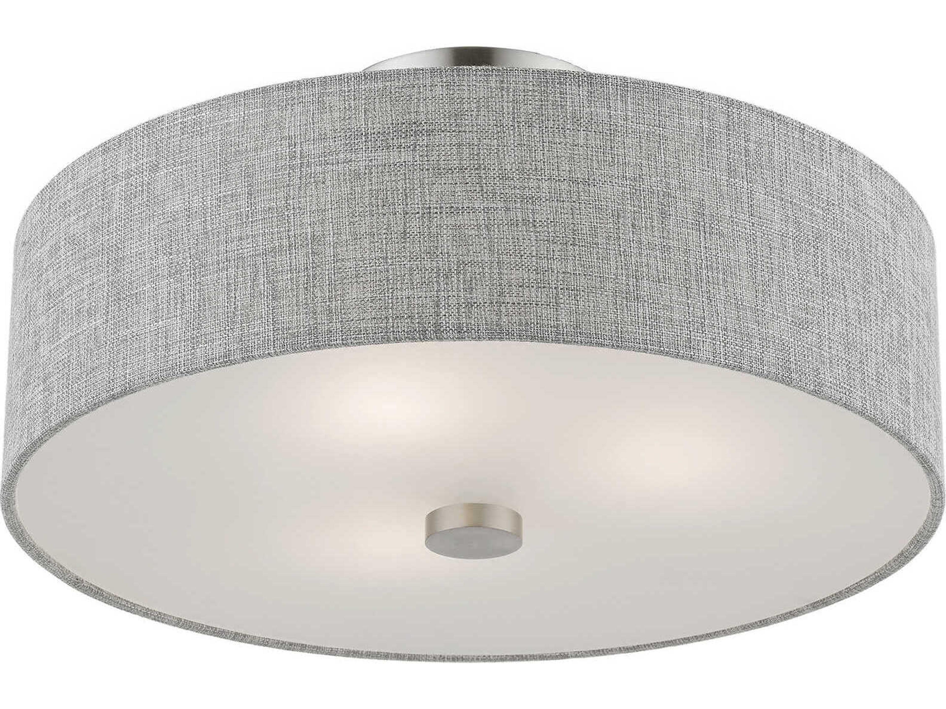 Livex Lighting Dakota 3-Light Brushed Nickel Shiny White Drum Semi Flush Mount