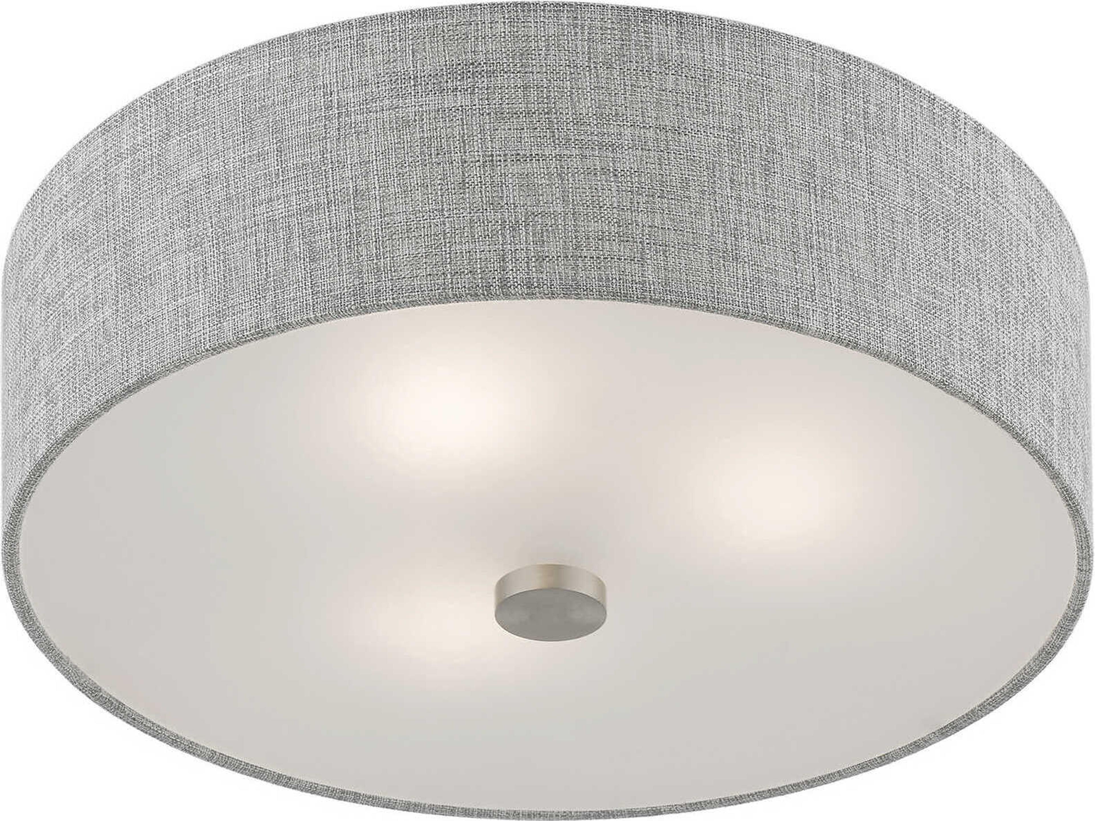 Livex Lighting Dakota 3-Light Brushed Nickel Shiny White Drum Semi Flush Mount