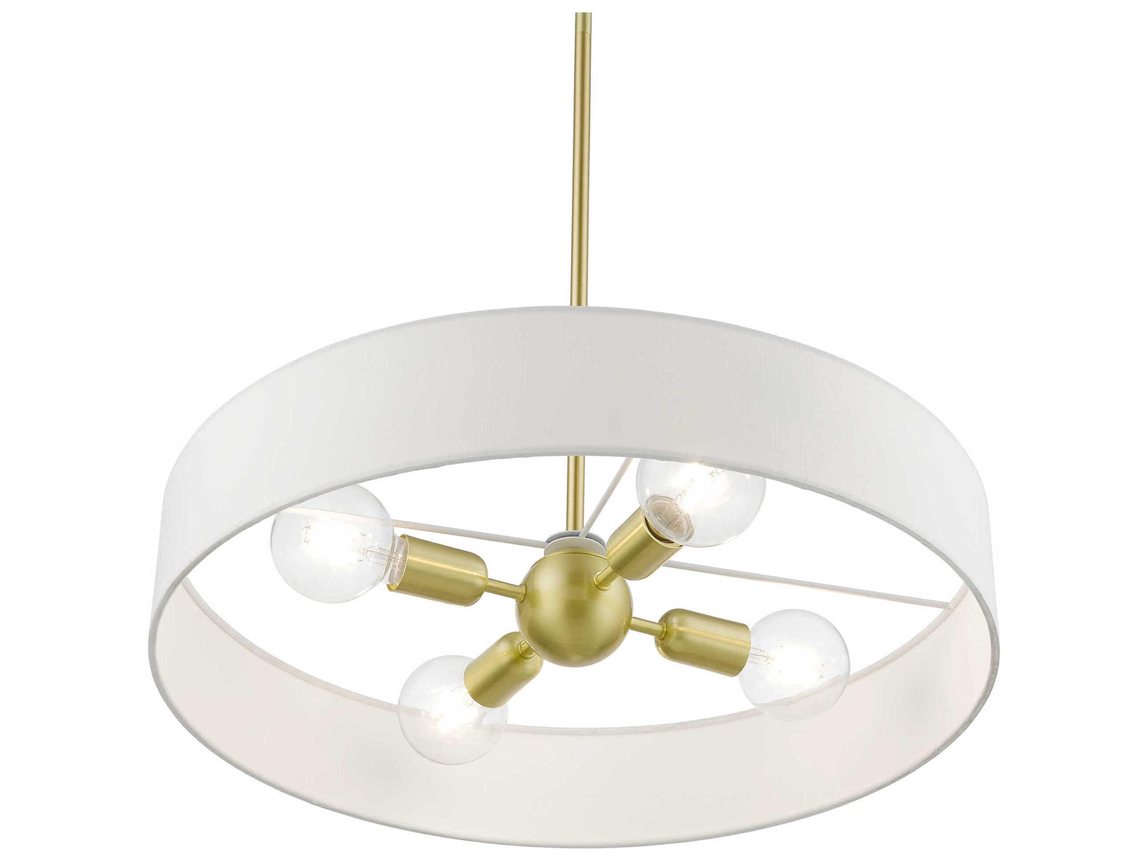 Livex Lighting Venlo 4-Light Satin Brass Shiny White Drum Pendant