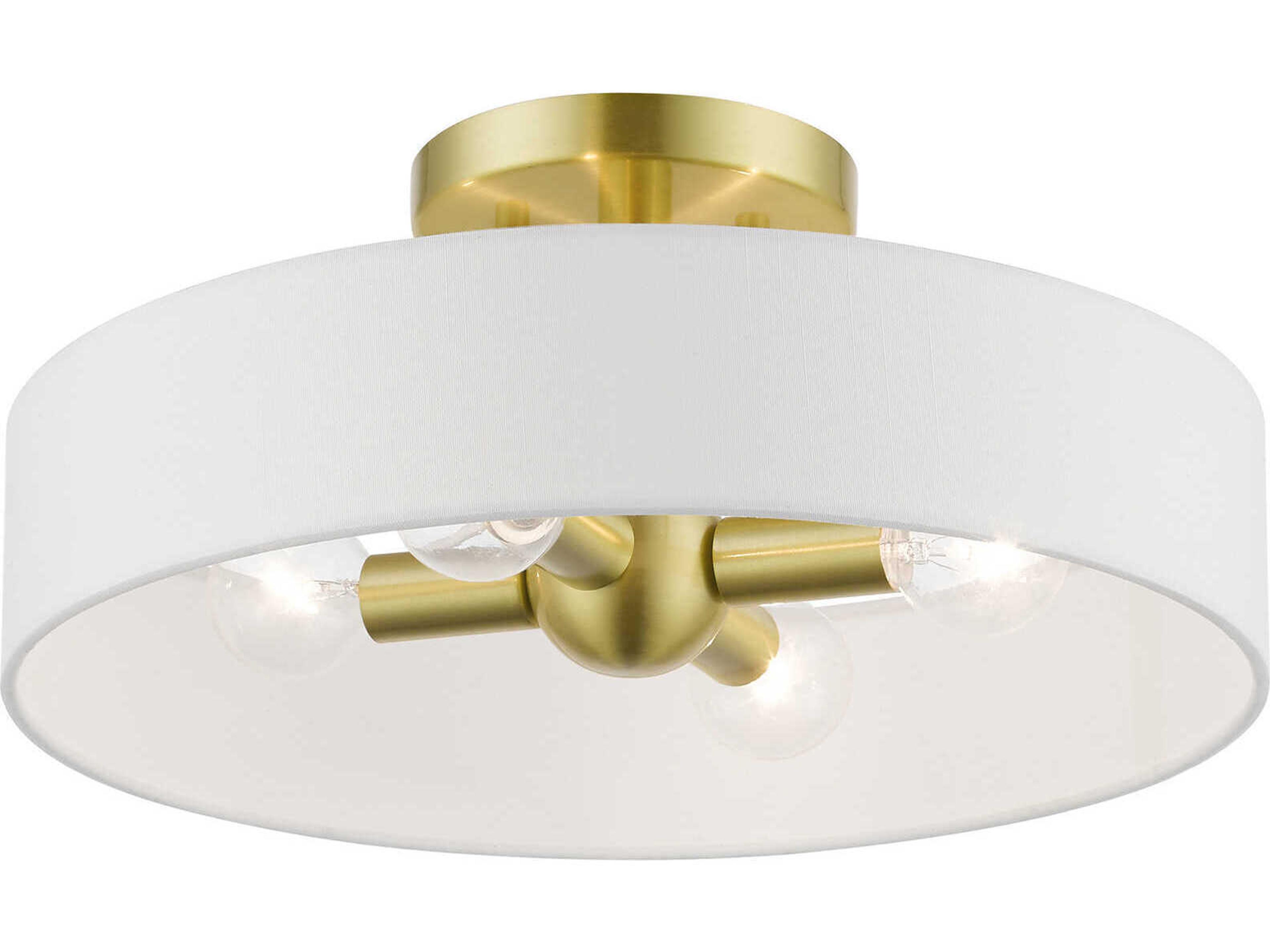 Livex Lighting Venlo 4-Light Satin Brass Shiny White Drum Semi Flush Mount