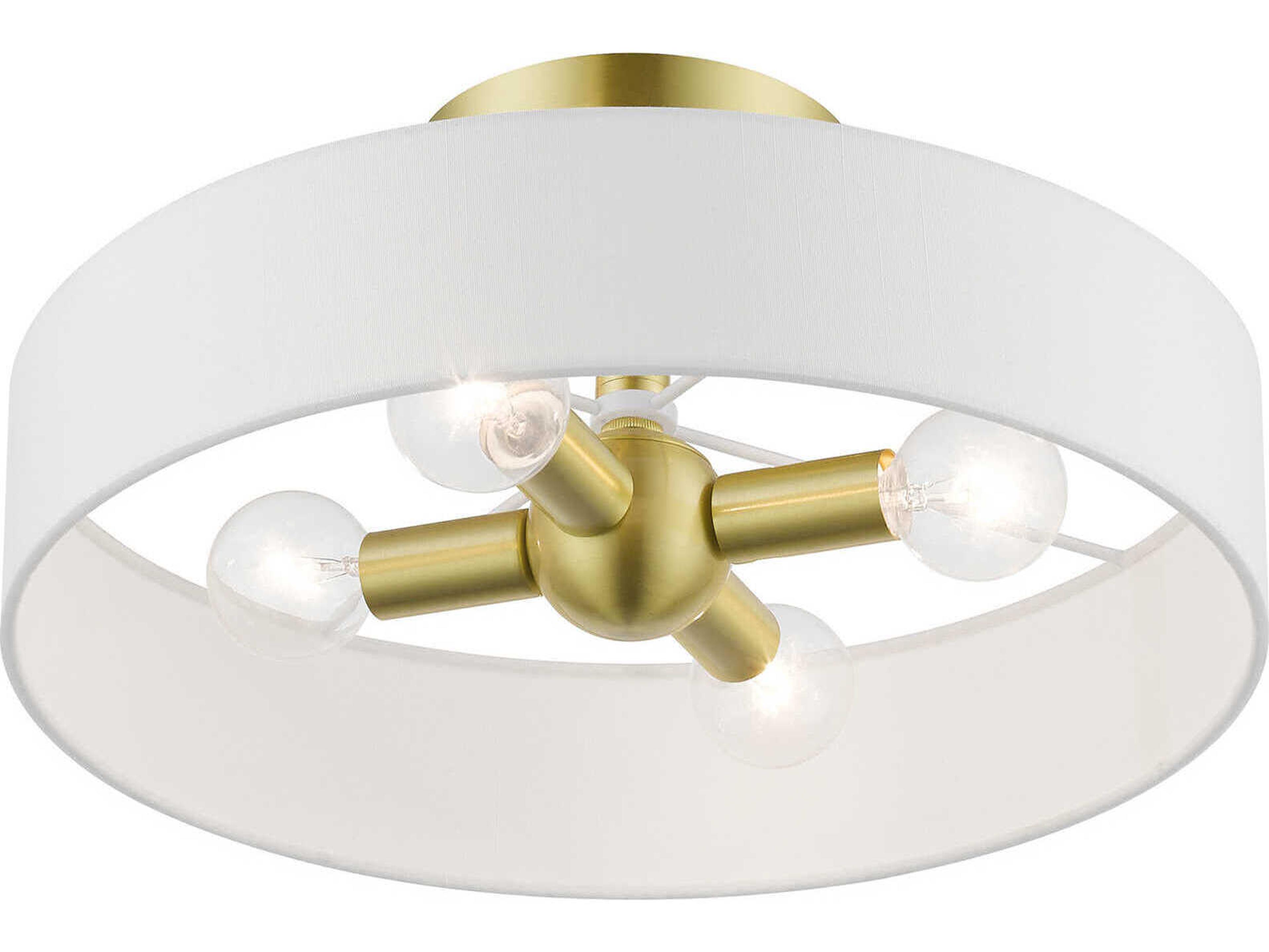 Livex Lighting Venlo 4-Light Satin Brass Shiny White Drum Semi Flush Mount