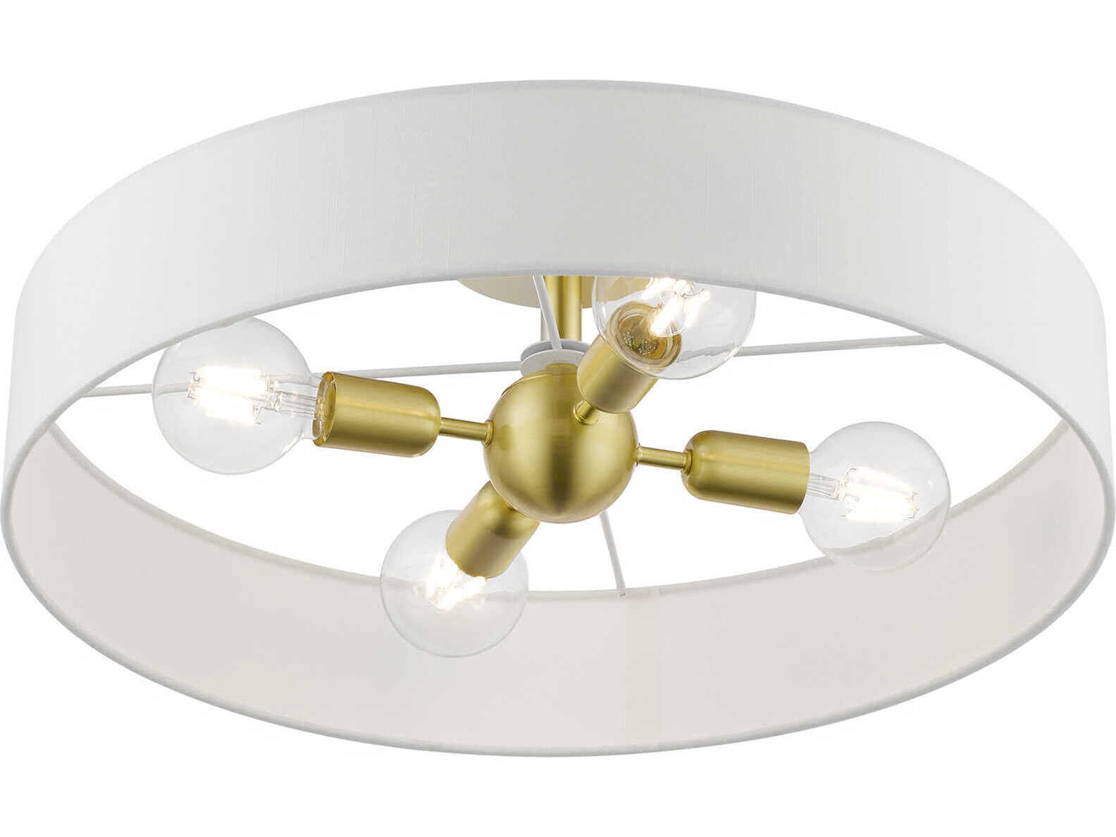 Livex Lighting Venlo 4-Light Satin Brass Shiny White Drum Semi Flush Mount