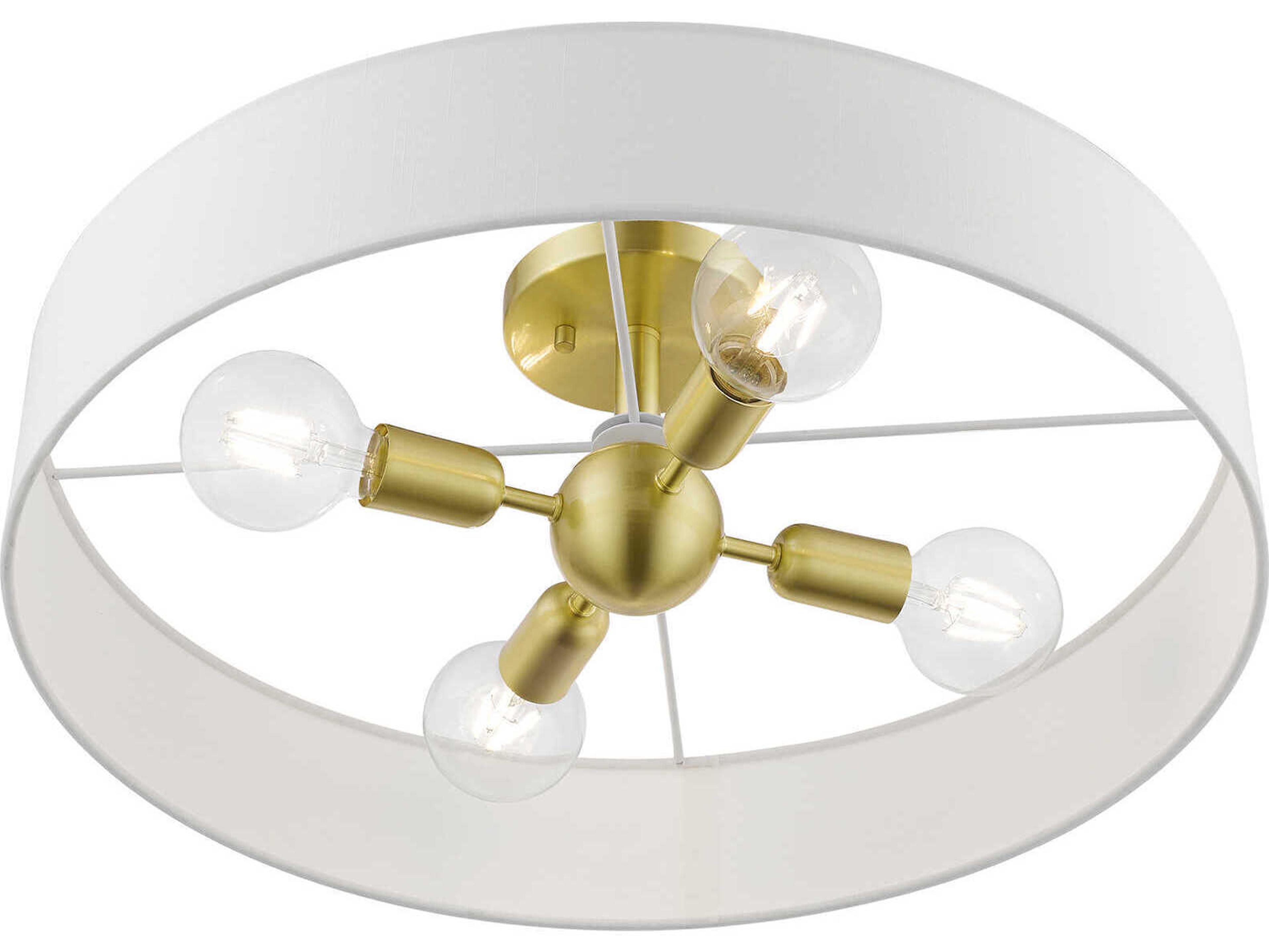 Livex Lighting Venlo 4-Light Satin Brass Shiny White Drum Semi Flush Mount