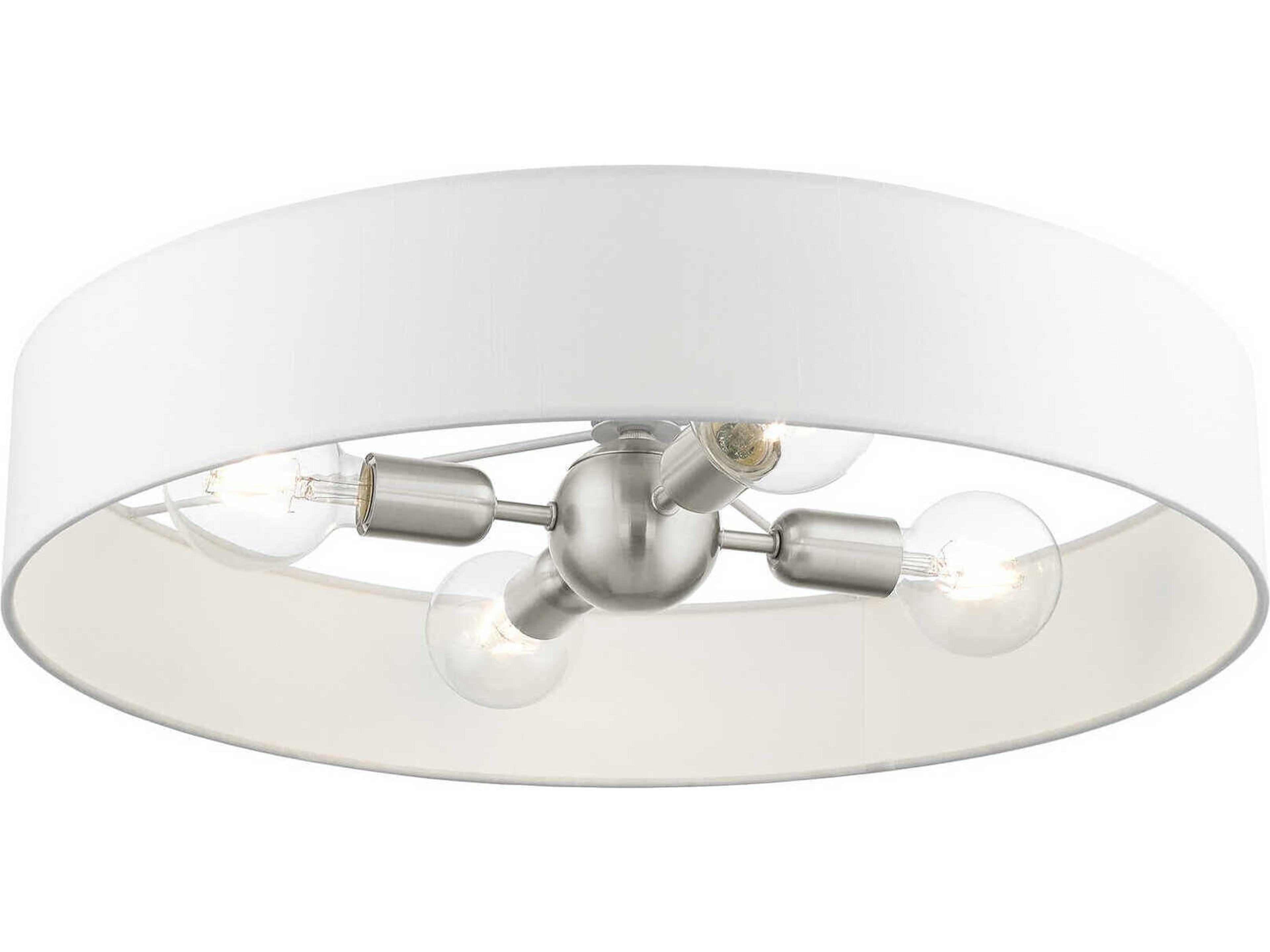 Livex Lighting Venlo 4-Light Brushed Nickel White Drum Geometric Semi Flush Mount