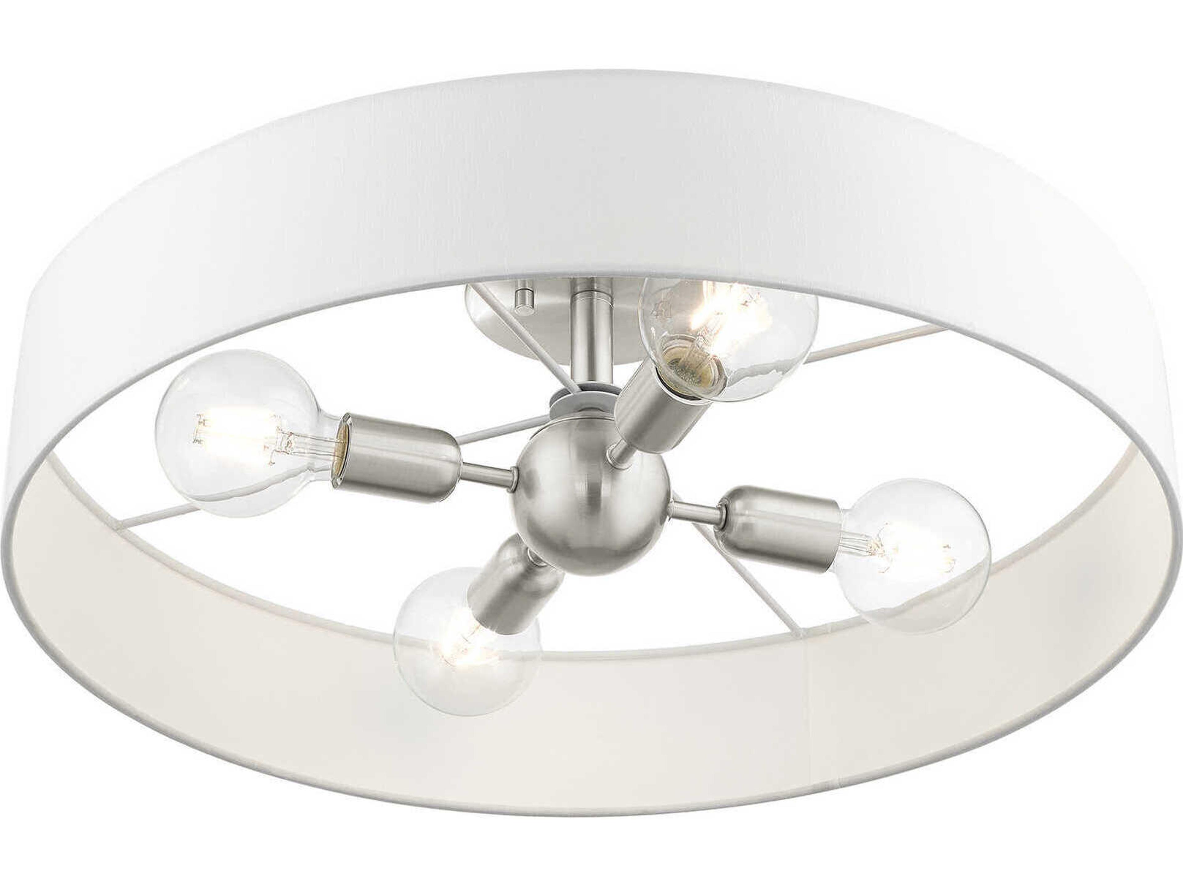 Livex Lighting Venlo 4-Light Brushed Nickel White Drum Geometric Semi Flush Mount
