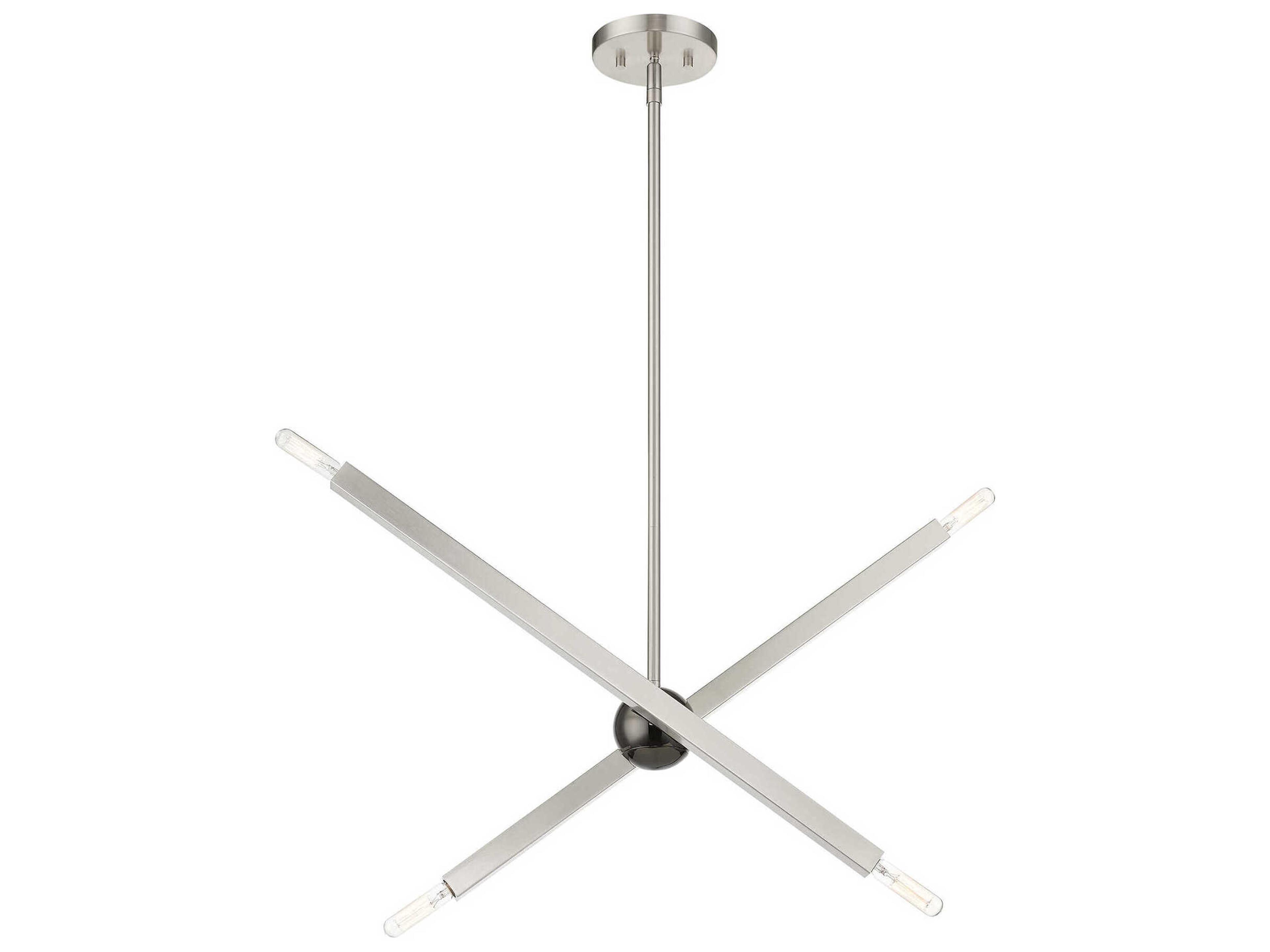 Livex Lighting Monaco 4-Light Brushed Nickel Black Chrome Candelabra Sputnik Chandelier