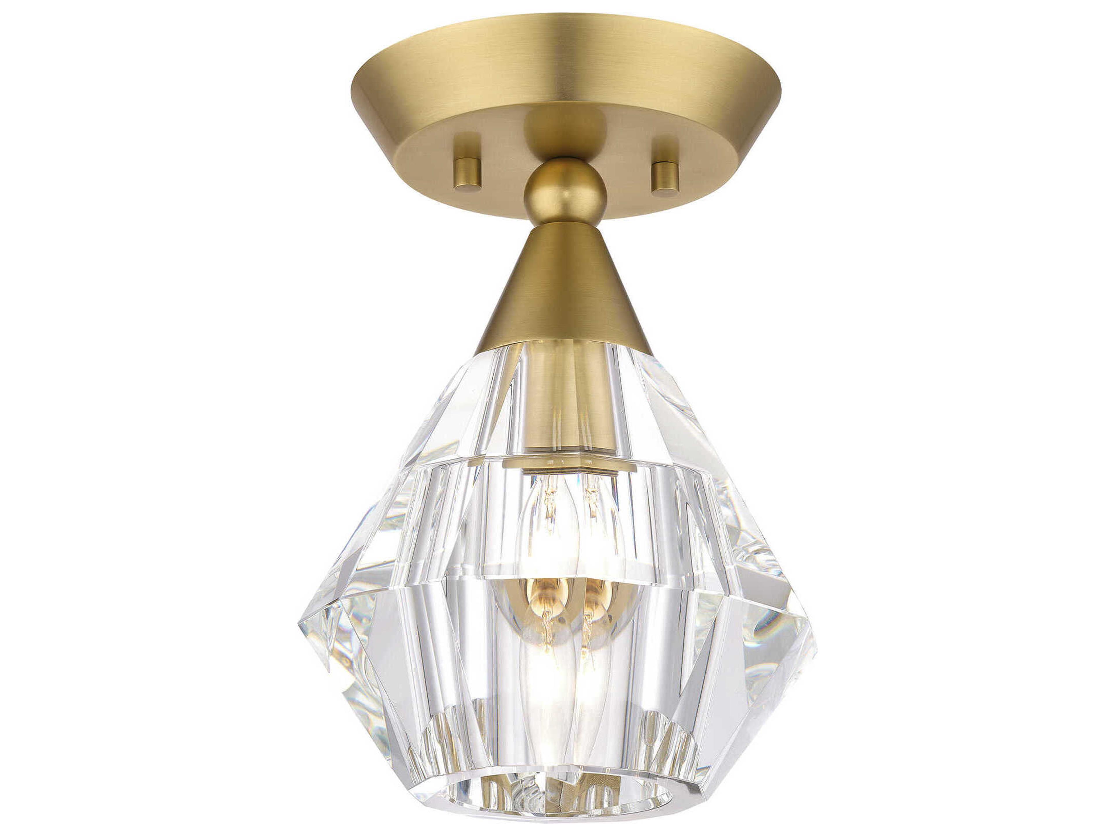 Brussels 1-Light Natural Brass Crystal Semi Flush Mount