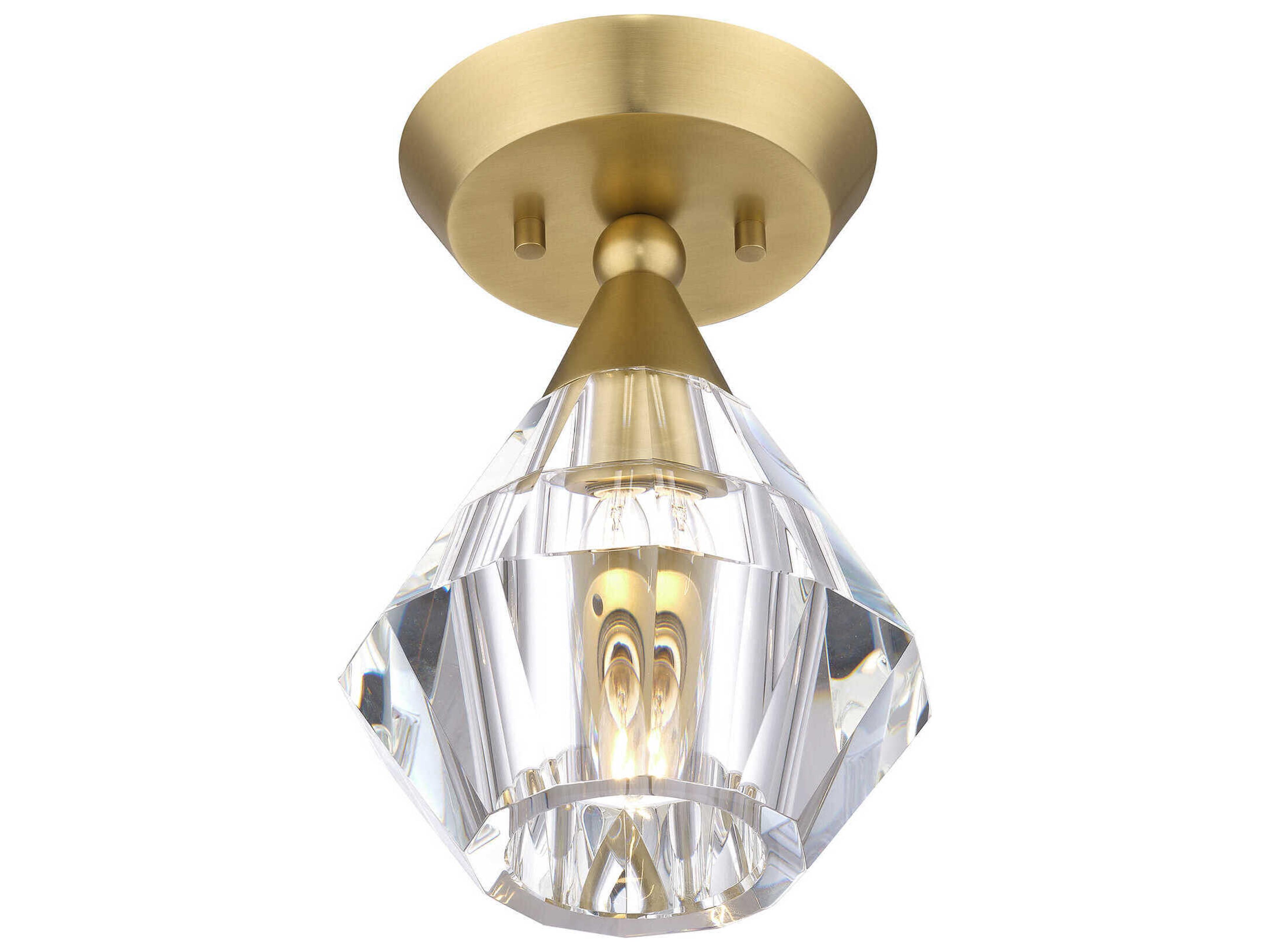 Livex Lighting Brussels 1-Light Natural Brass Crystal Semi Flush Mount